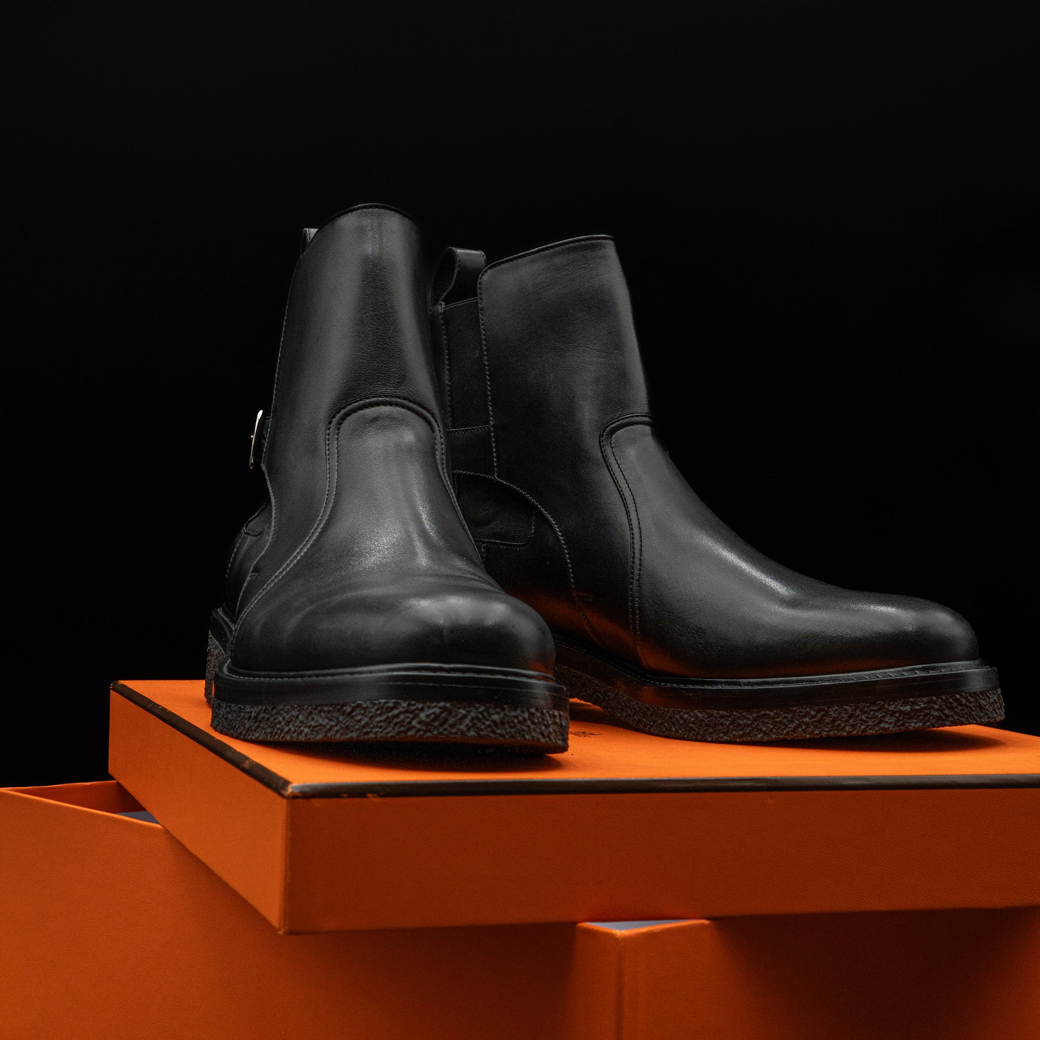 Hermès Distance Chelsea Boots in Black Calfskin (Size 44)