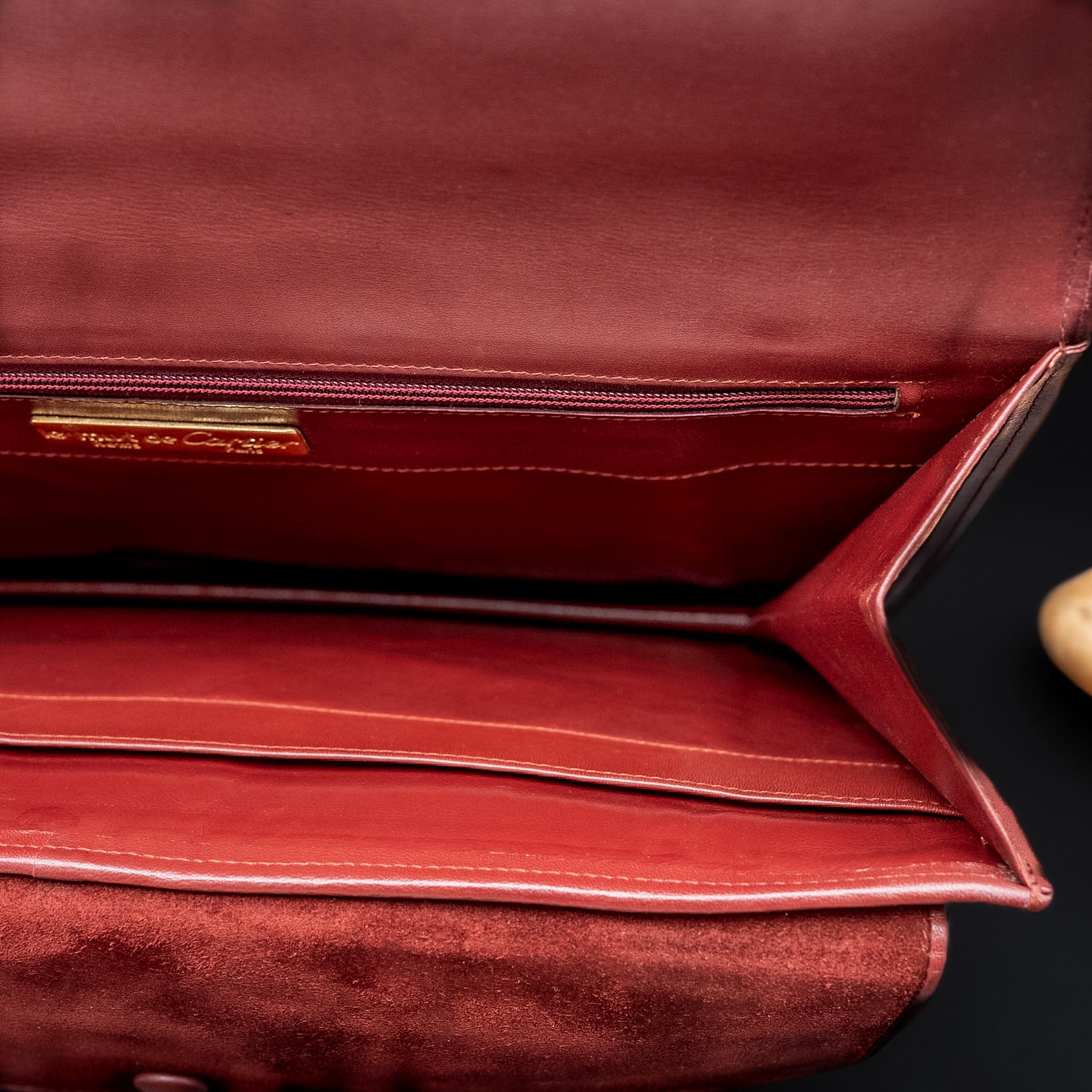Cartier Must de Cartier Suede Clutch in Bordeaux Leather from the 1970's