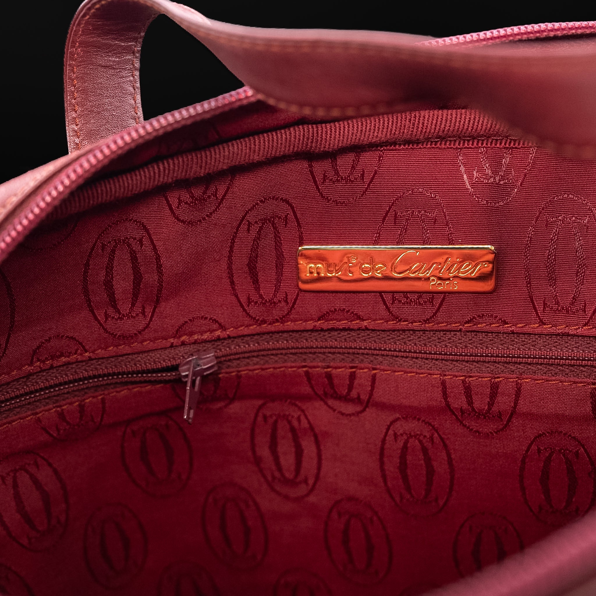 Cartier Must de Cartier Leather Laptop Bag in Burgundy Calfskin from the 1990s