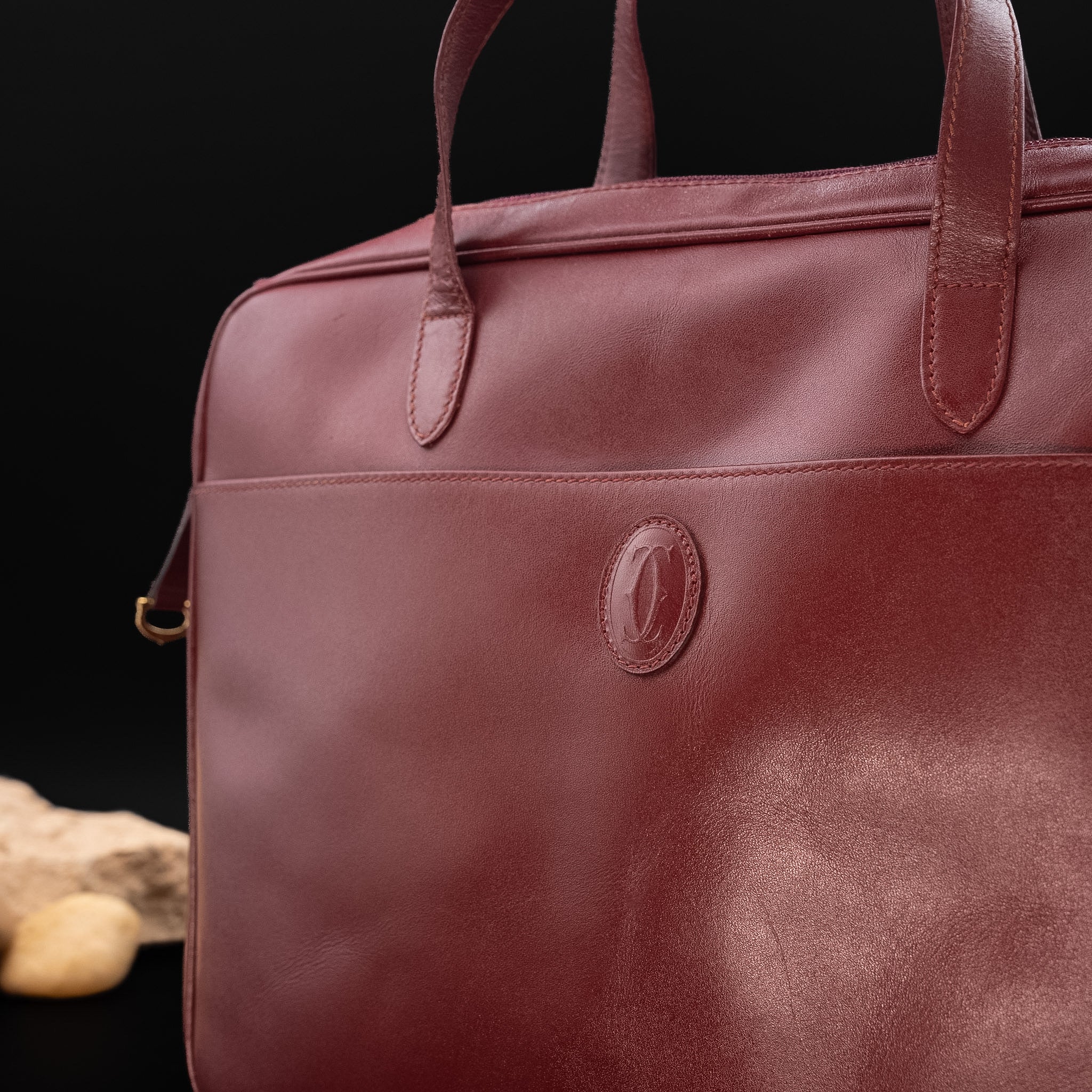 Cartier Must de Cartier Leather Laptop Bag in Burgundy Calfskin from the 1990s