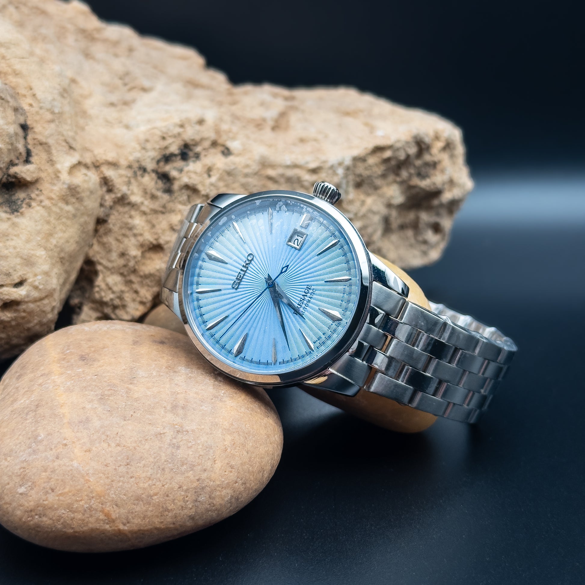 Seiko Presage Automatic Men’s Cocktail ‘Sky Diving’ Blue Dial Steel Watch