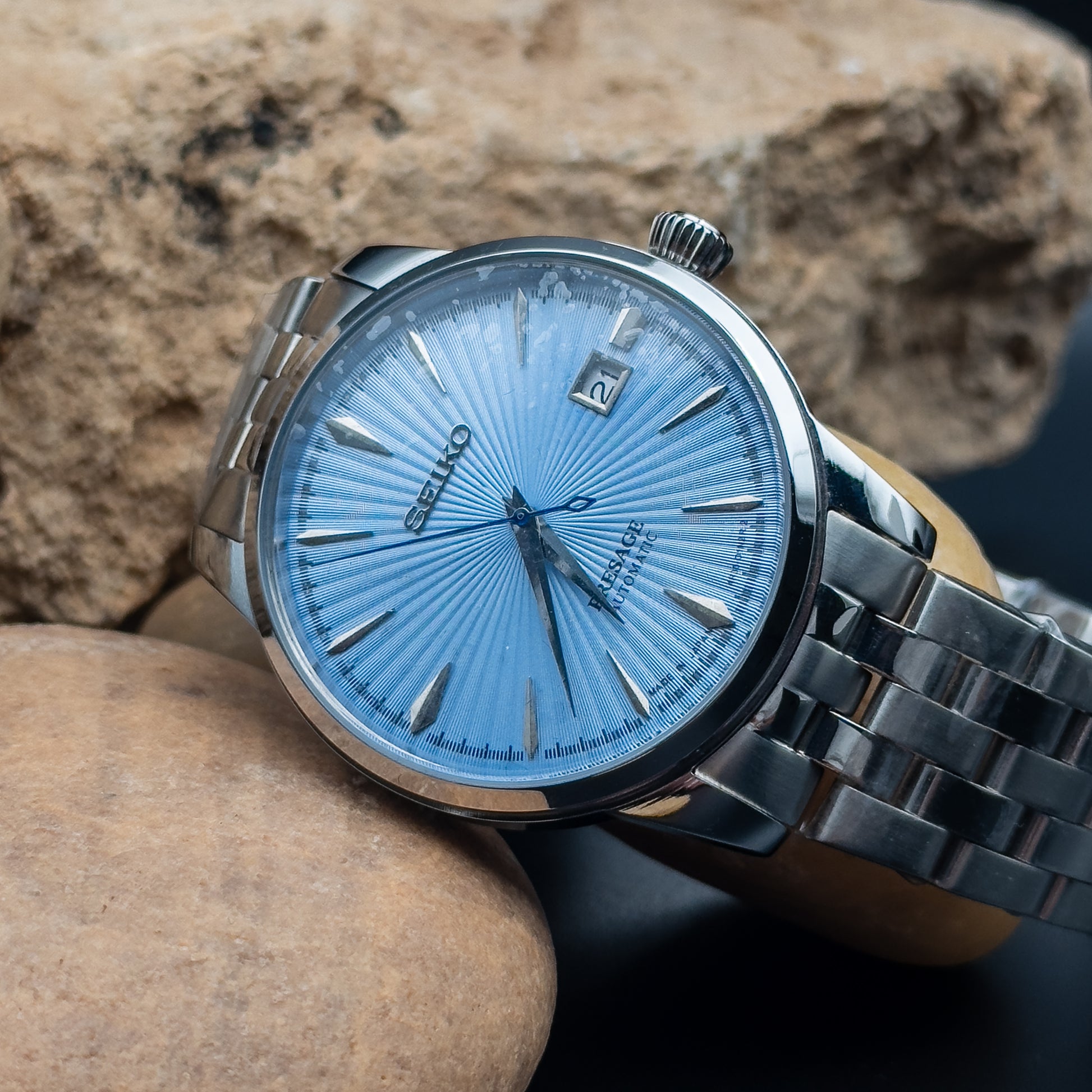 Seiko Presage Automatic Men’s Cocktail ‘Sky Diving’ Blue Dial Steel Watch