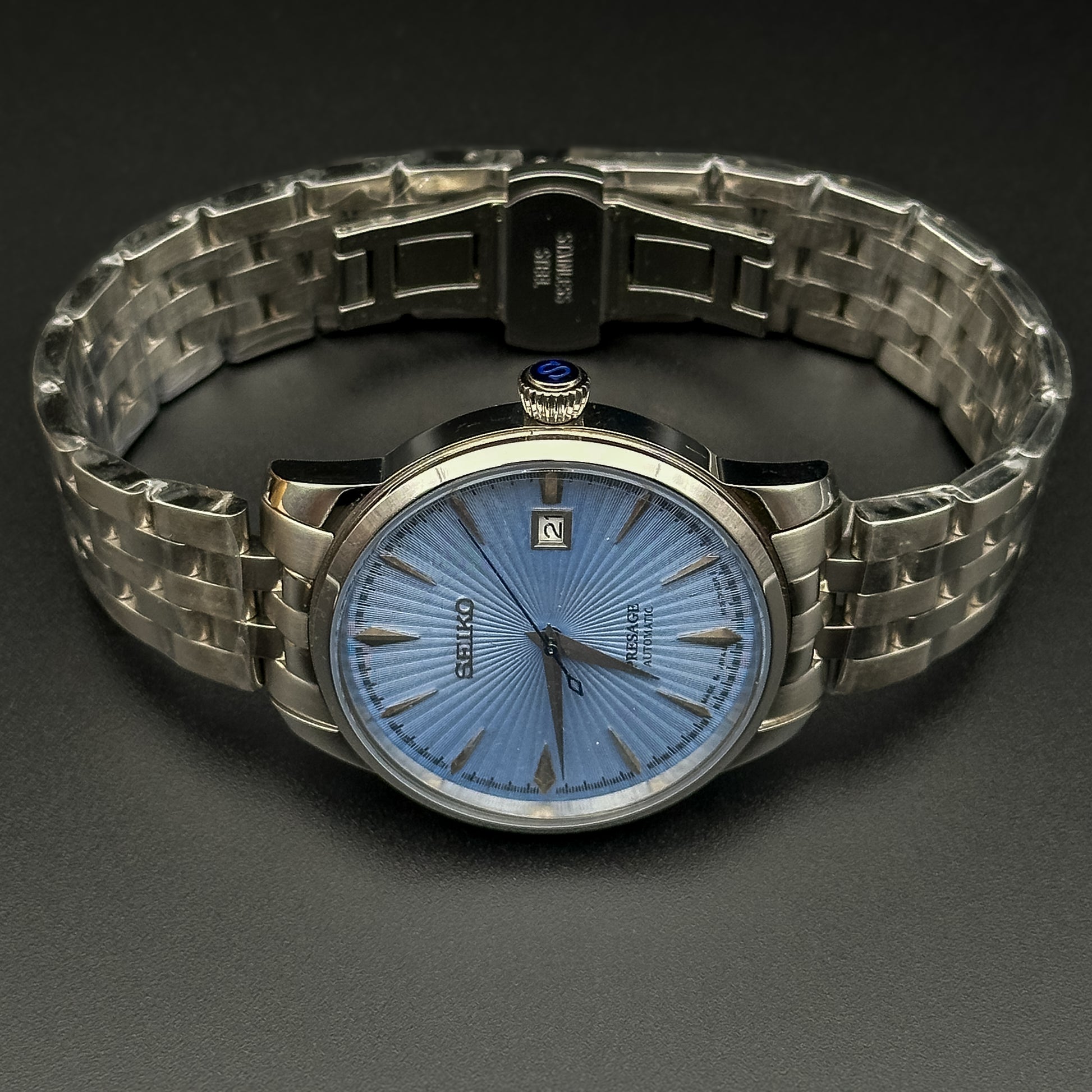 Seiko Presage Automatic Men’s Cocktail ‘Sky Diving’ Blue Dial Steel Watch