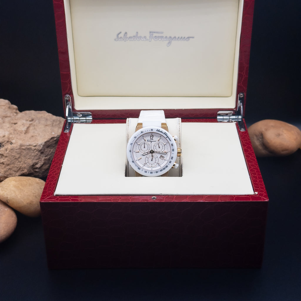 Salvatore Ferragamo F-80 Ceramic White Rubber Strap