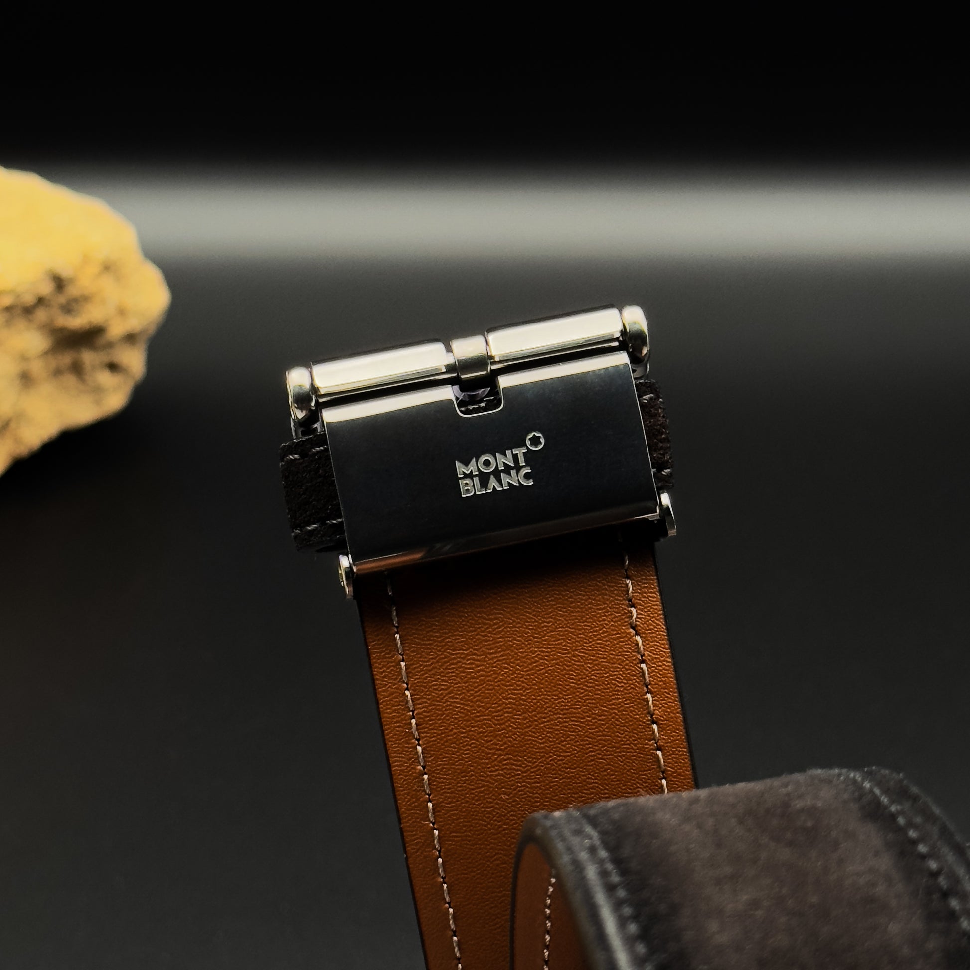 Montblanc Horseshoe Antique Palladium-Coated Pin Buckle Sufmato Suede Brown Leather Belt