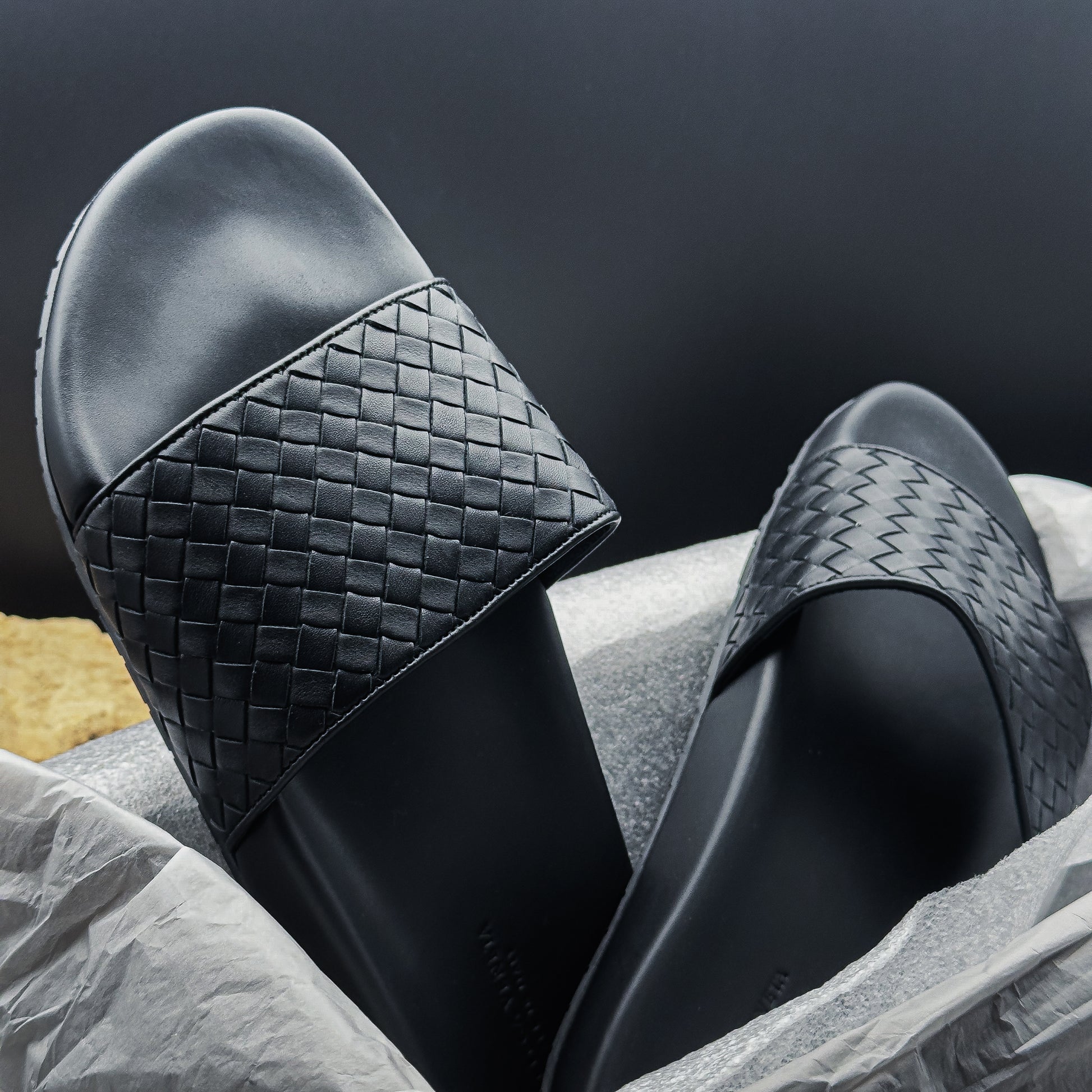 Bottega Veneta Speedster Sandal in Intrecciato Woven Black Calf Leather
