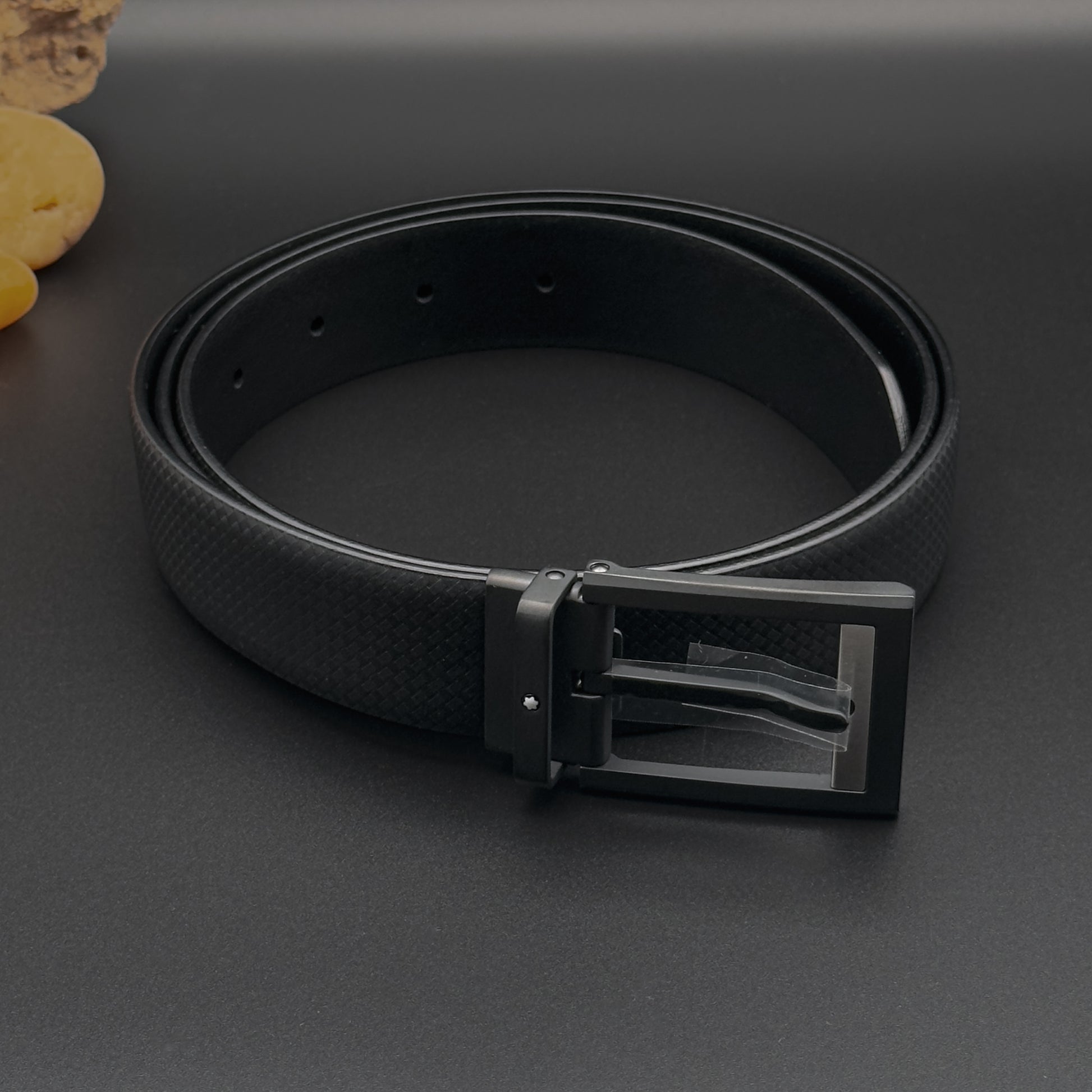 Montblanc Black Reversible Carbon Fiber Leather Belt