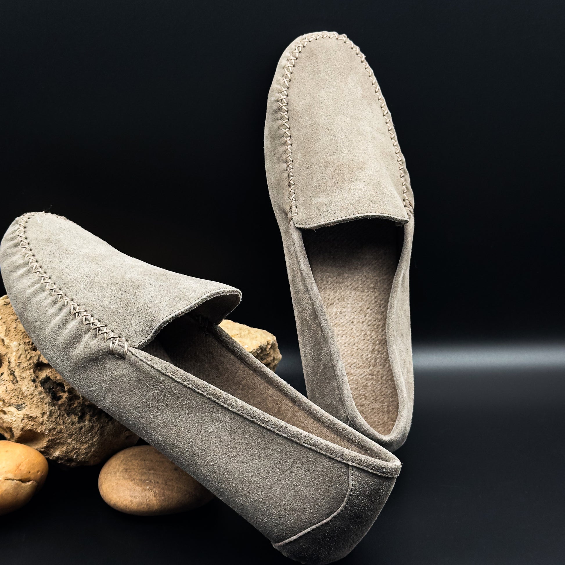 Loro Piana Macassino Maurice Suede Loafers in Warm Taupe Walnut Mélange (Size 43)