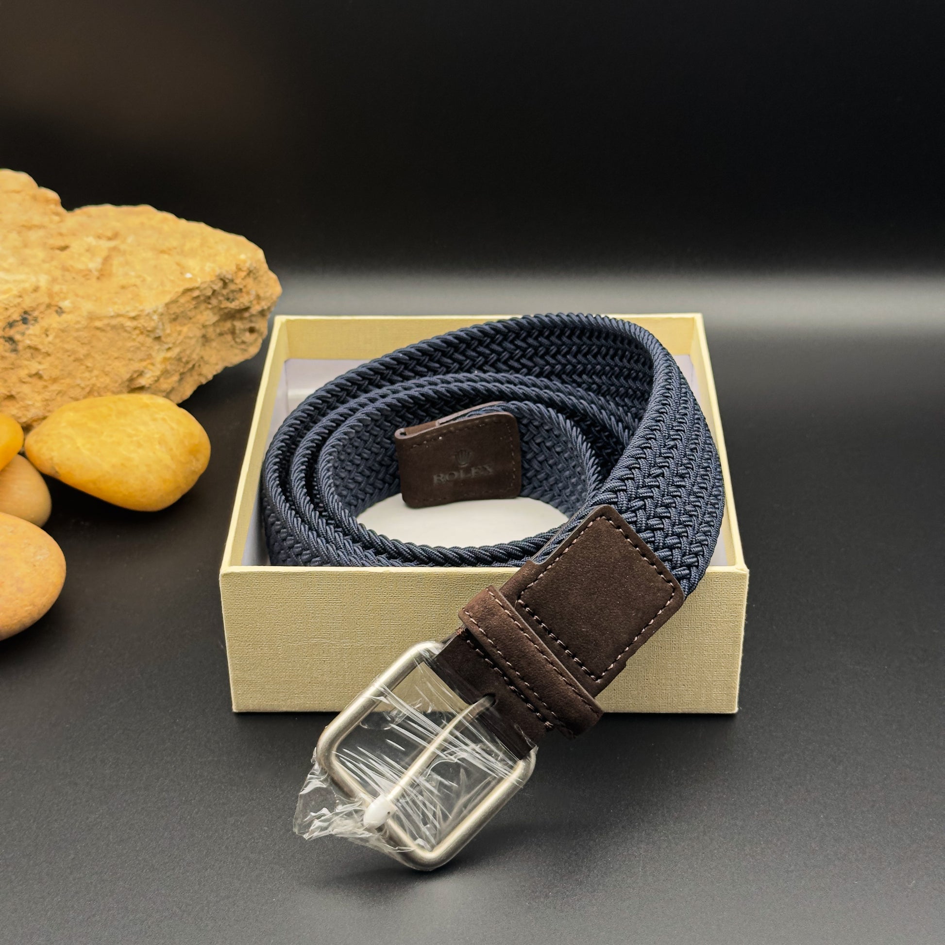 Rolex Braided Dark Blue and Brown Suede Belt