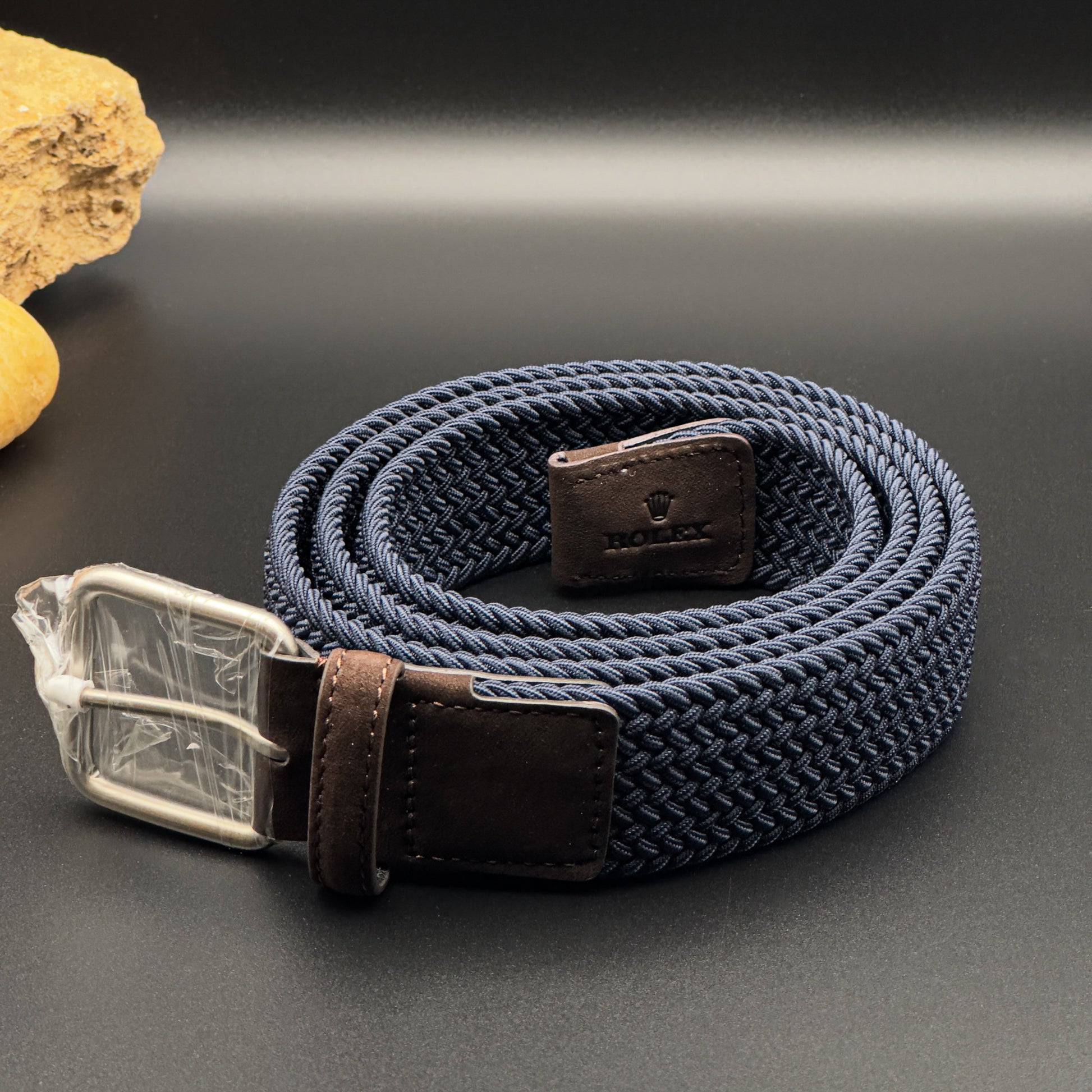 Rolex Braided Dark Blue and Brown Suede Belt