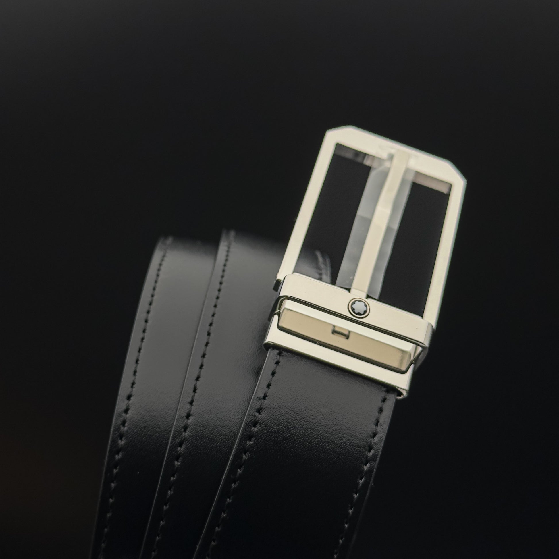 Montblanc Rectangular Stainless Steel Pin Buckle Black and Brown Leather Belt