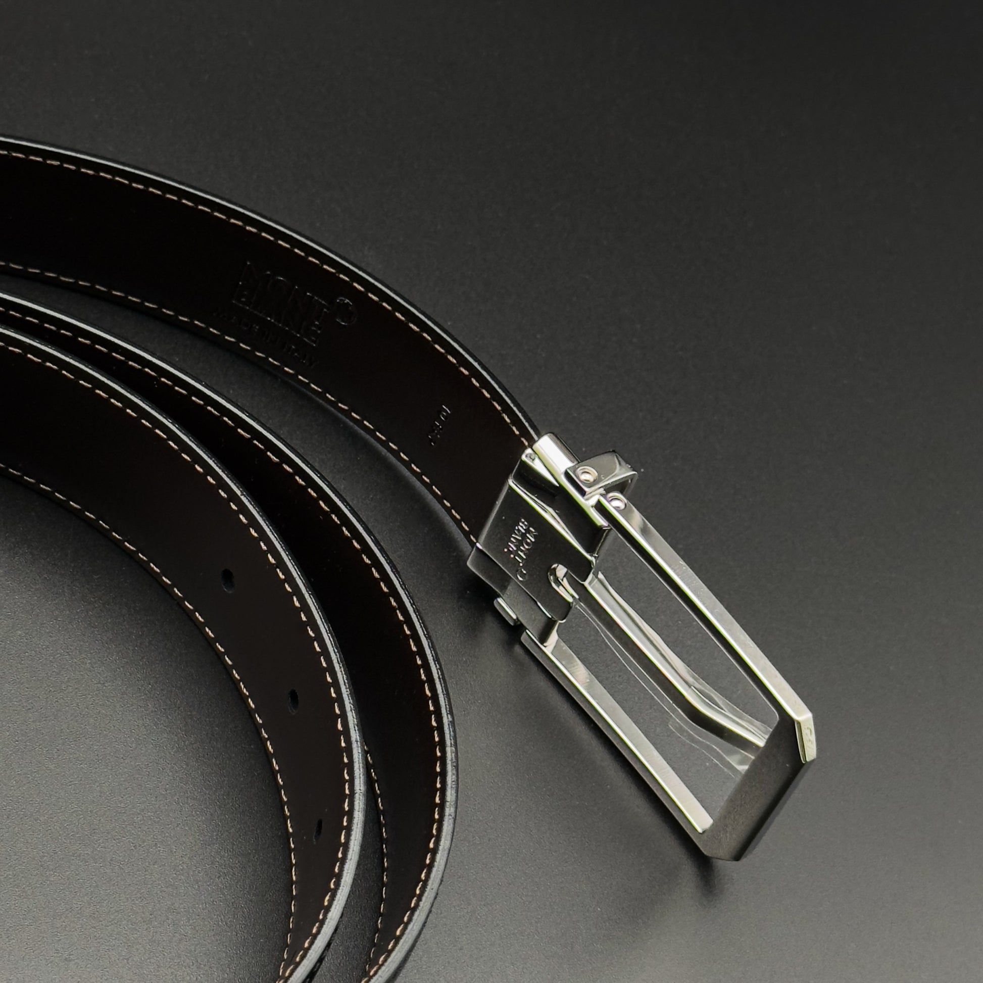 Montblanc Rectangular Stainless Steel Pin Buckle Black and Brown Leather Belt