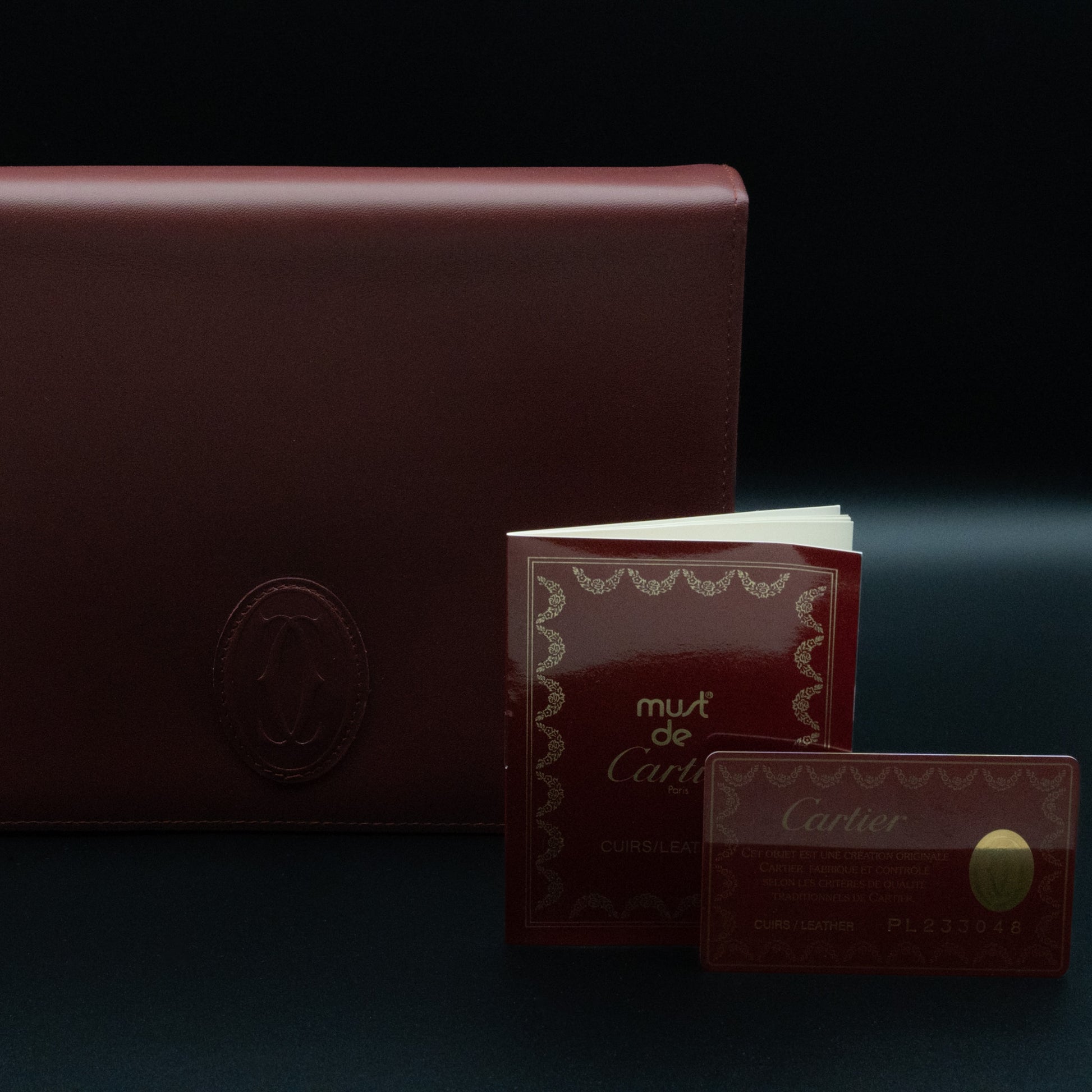 Must de Cartier Bordeaux Leather Document Clutch with Strap