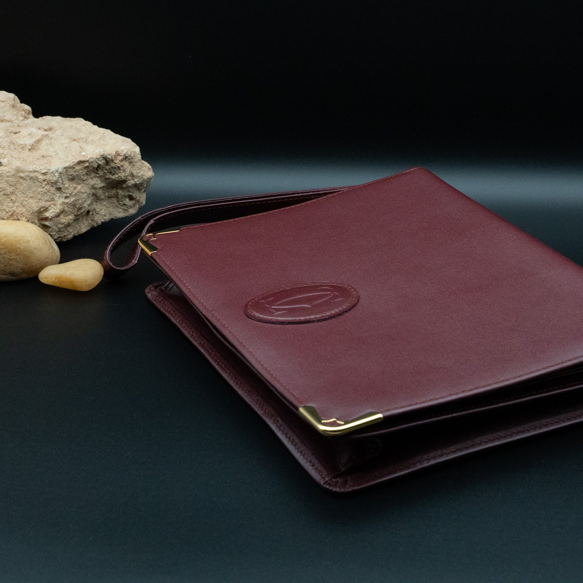 Must de Cartier Bordeaux Leather Document Clutch with Strap