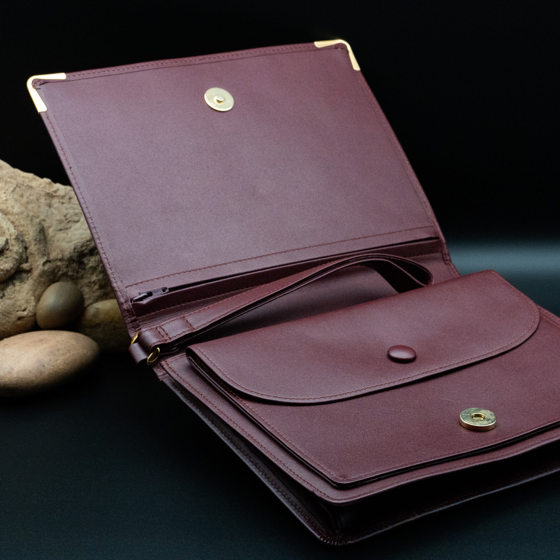 Must de Cartier Bordeaux Leather Document Clutch with Strap