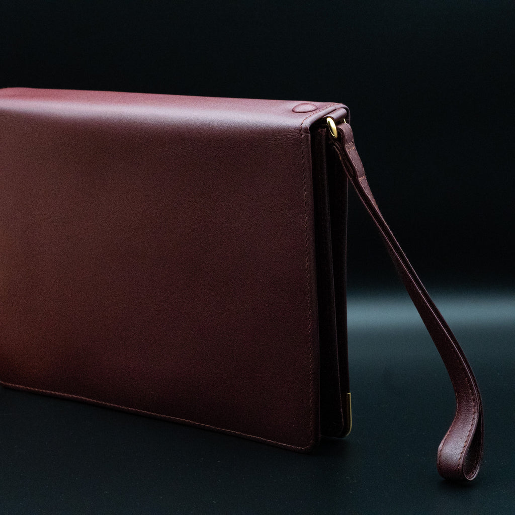 Must de Cartier Bordeaux Leather Document Clutch with Strap