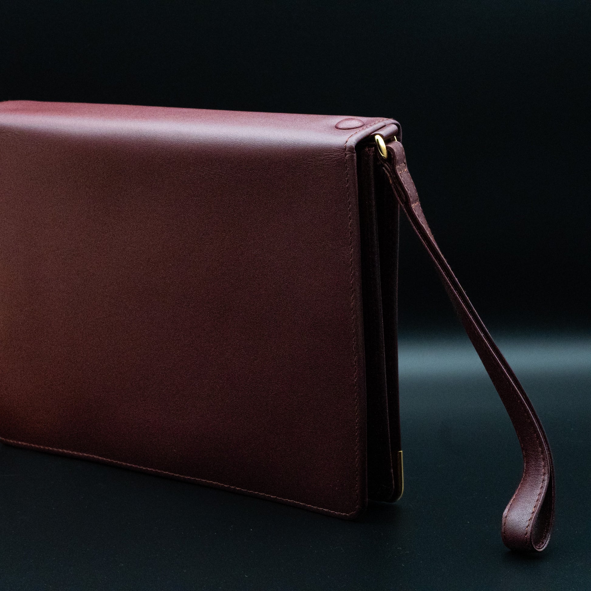 Must de Cartier Bordeaux Leather Document Clutch with Strap