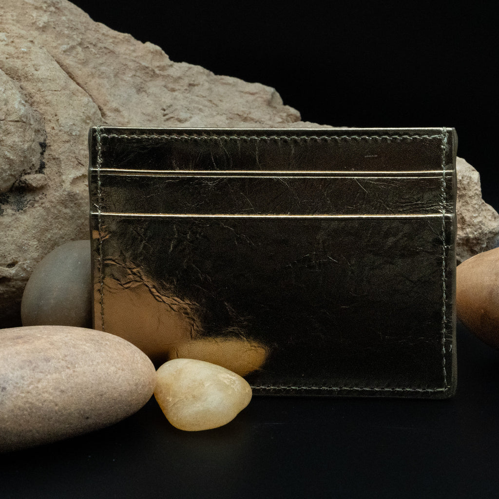 Dolce & Gabbana Metallic Gold Leather Cardholder with Embossed DG Logo