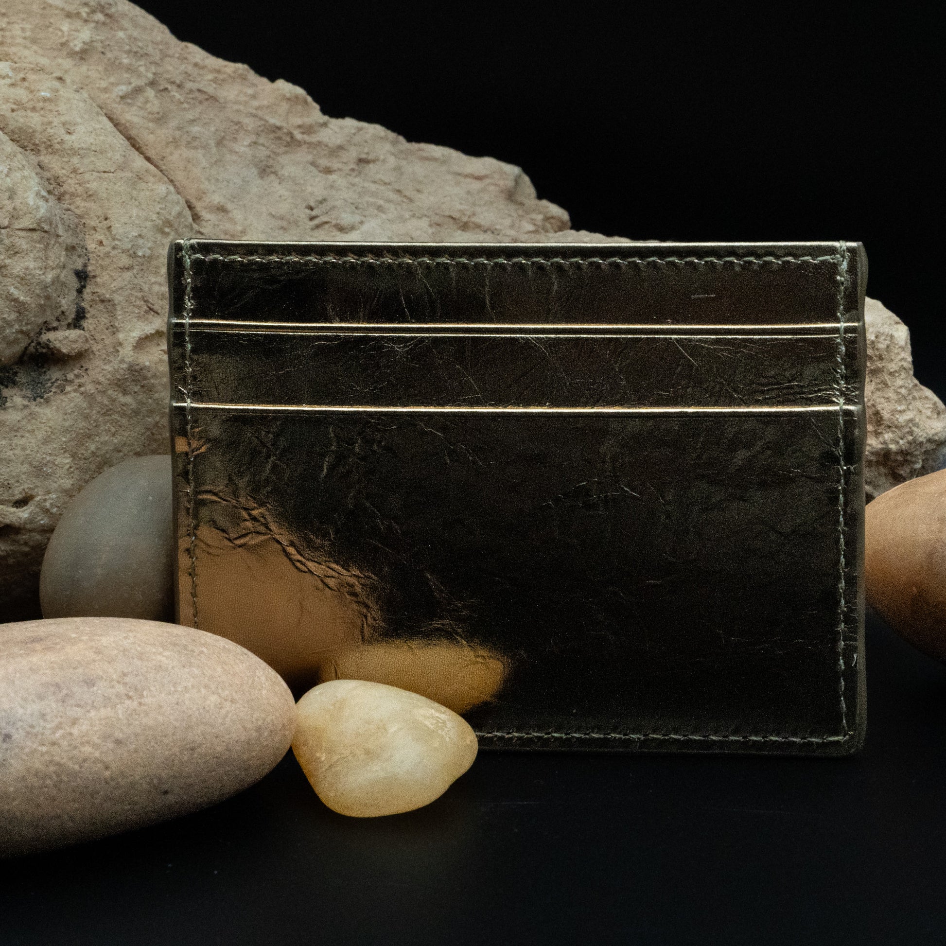 Dolce & Gabbana Metallic Gold Leather Cardholder with Embossed DG Logo
