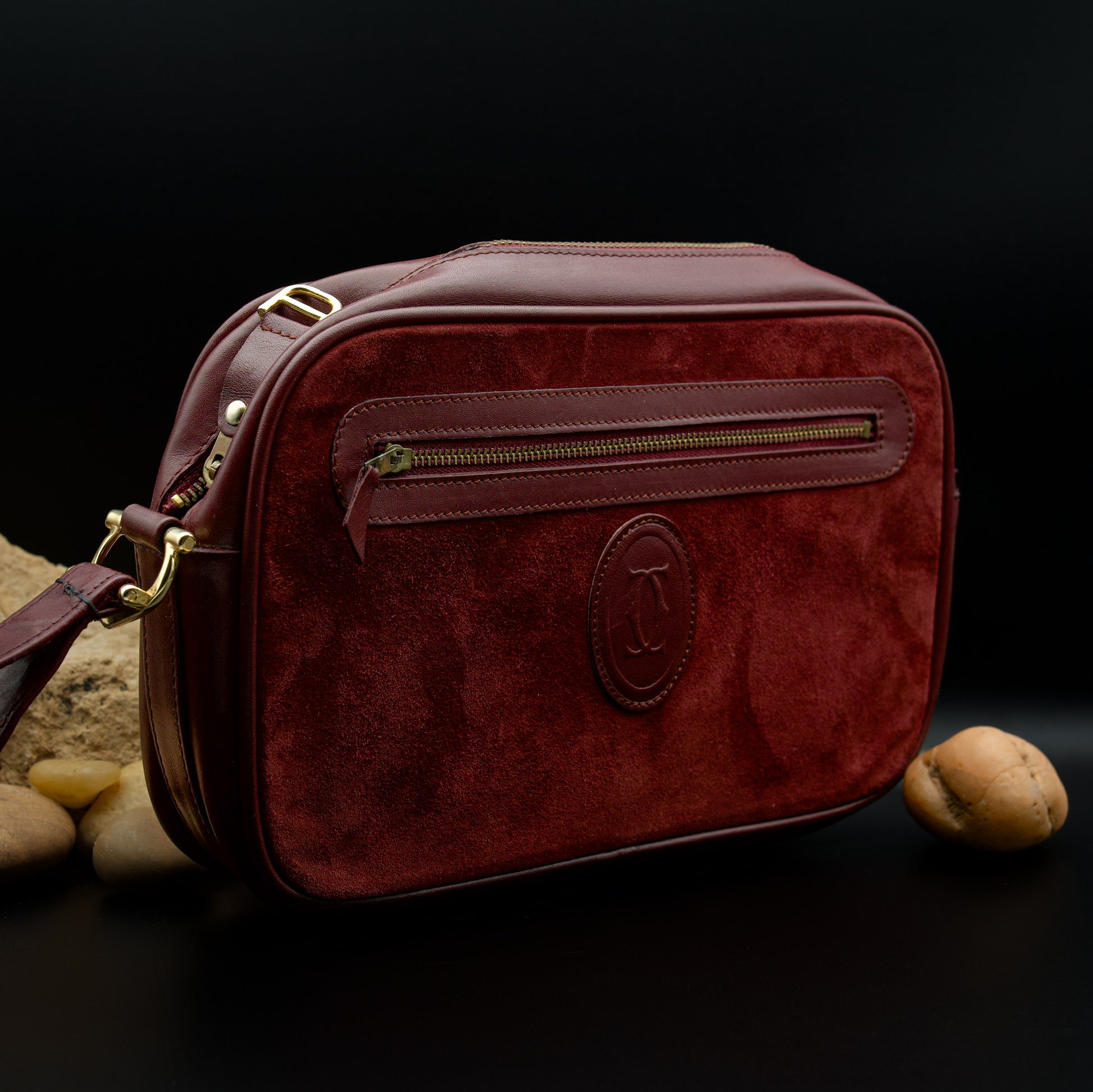 Must de Cartier Bordeaux Suede and Leather Bag with Clutch Strap (1970s–1980s)