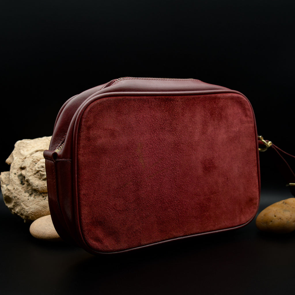 Must de Cartier Bordeaux Suede and Leather Bag with Clutch Strap (1970s–1980s)
