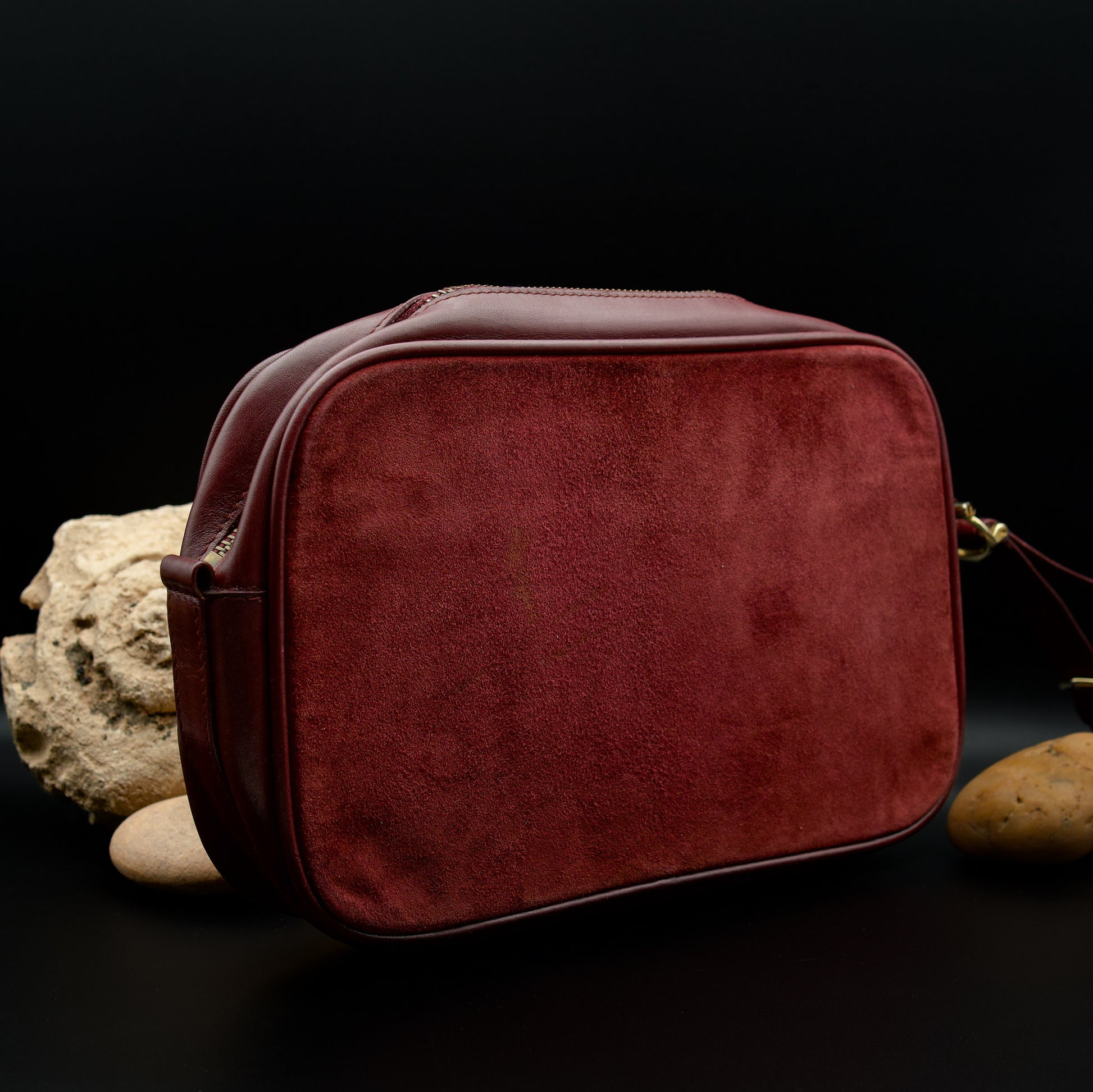Must de Cartier Bordeaux Suede and Leather Bag with Clutch Strap (1970s–1980s)