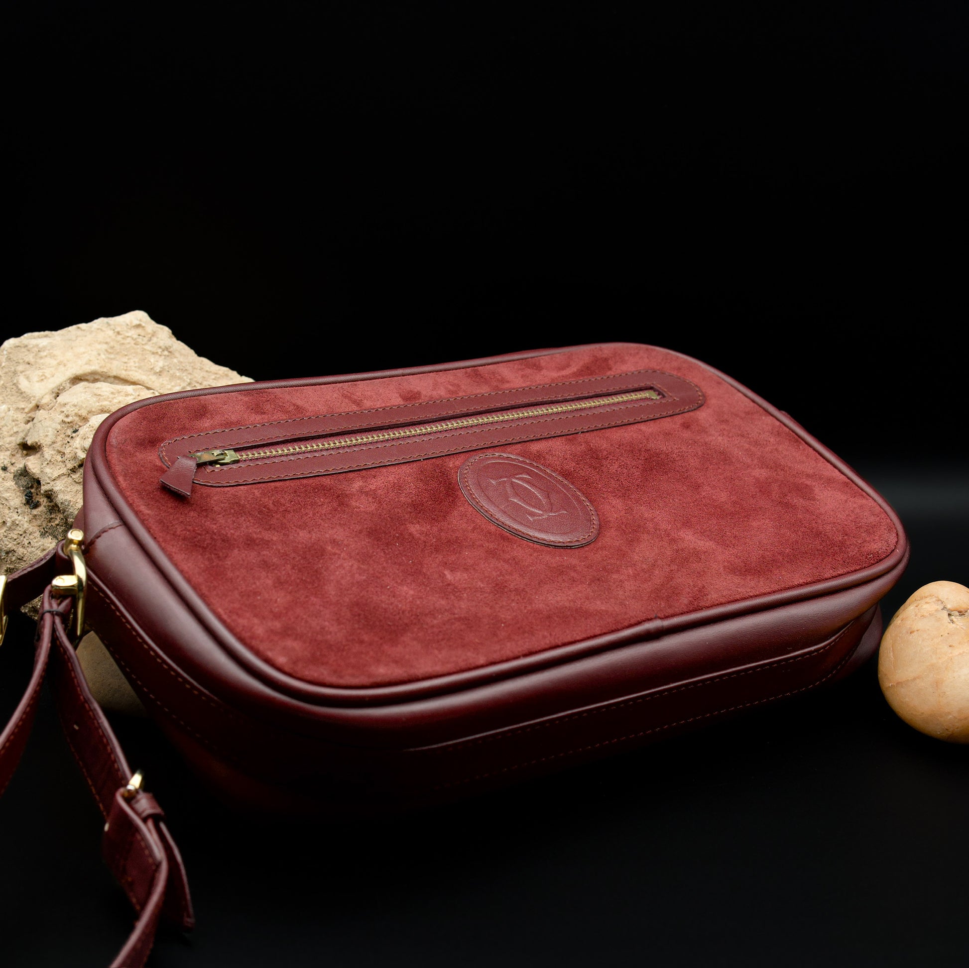 Must de Cartier Bordeaux Suede and Leather Bag with Clutch Strap (1970s–1980s)