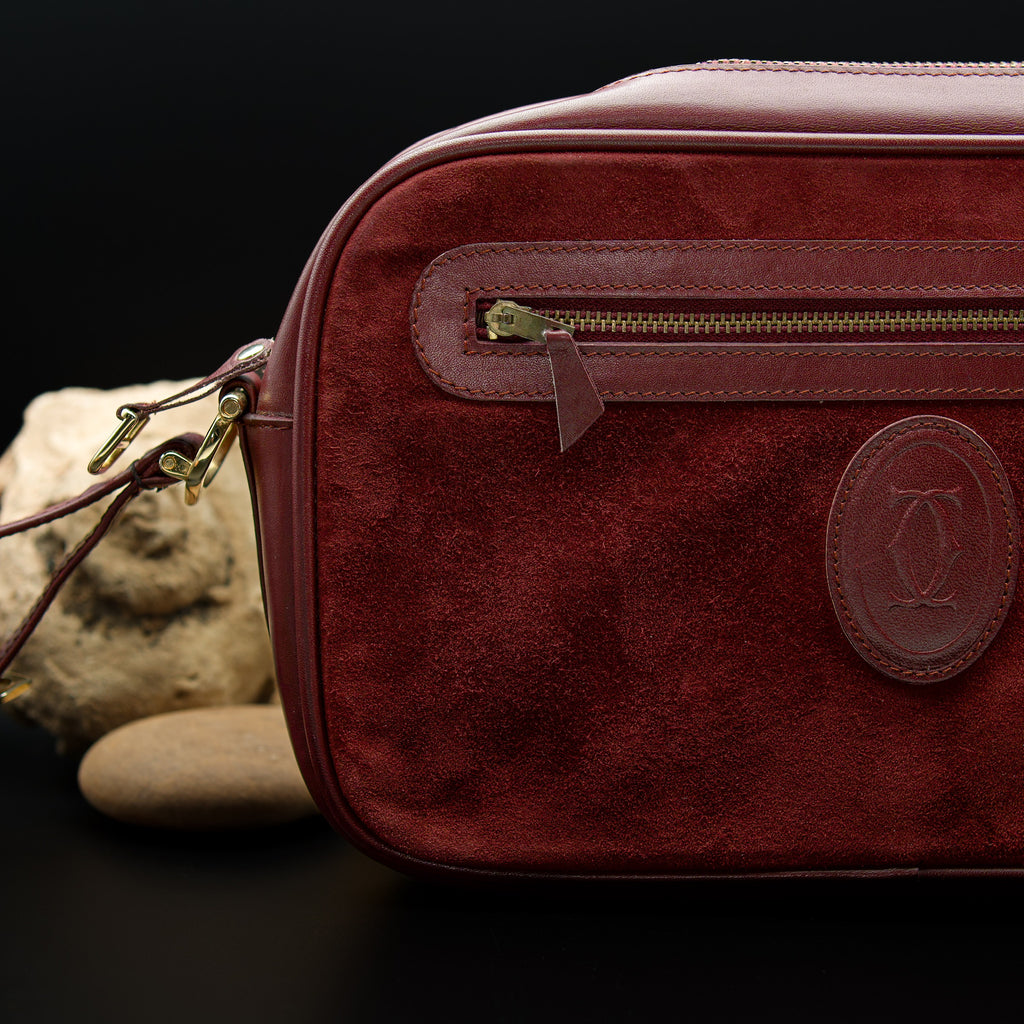 Must de Cartier Bordeaux Suede and Leather Bag with Clutch Strap (1970s–1980s)