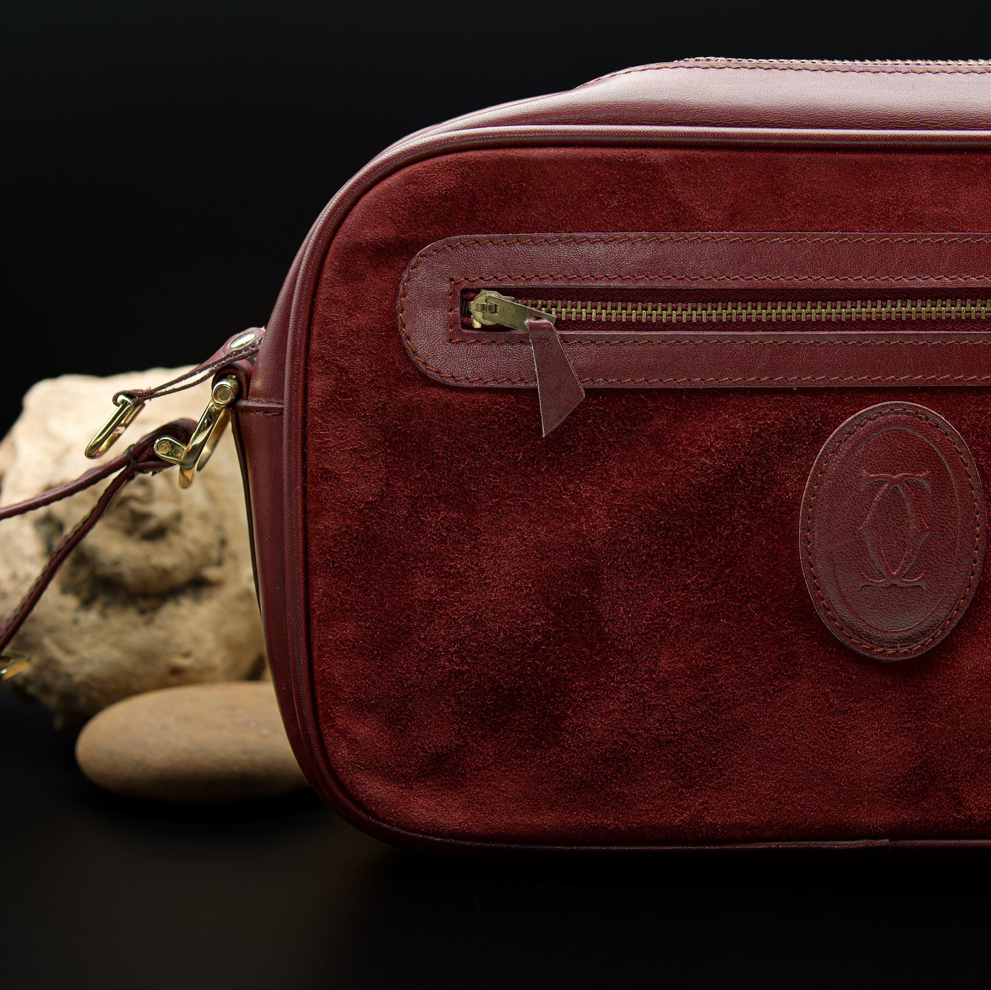 Must de Cartier Bordeaux Suede and Leather Bag with Clutch Strap (1970s–1980s)