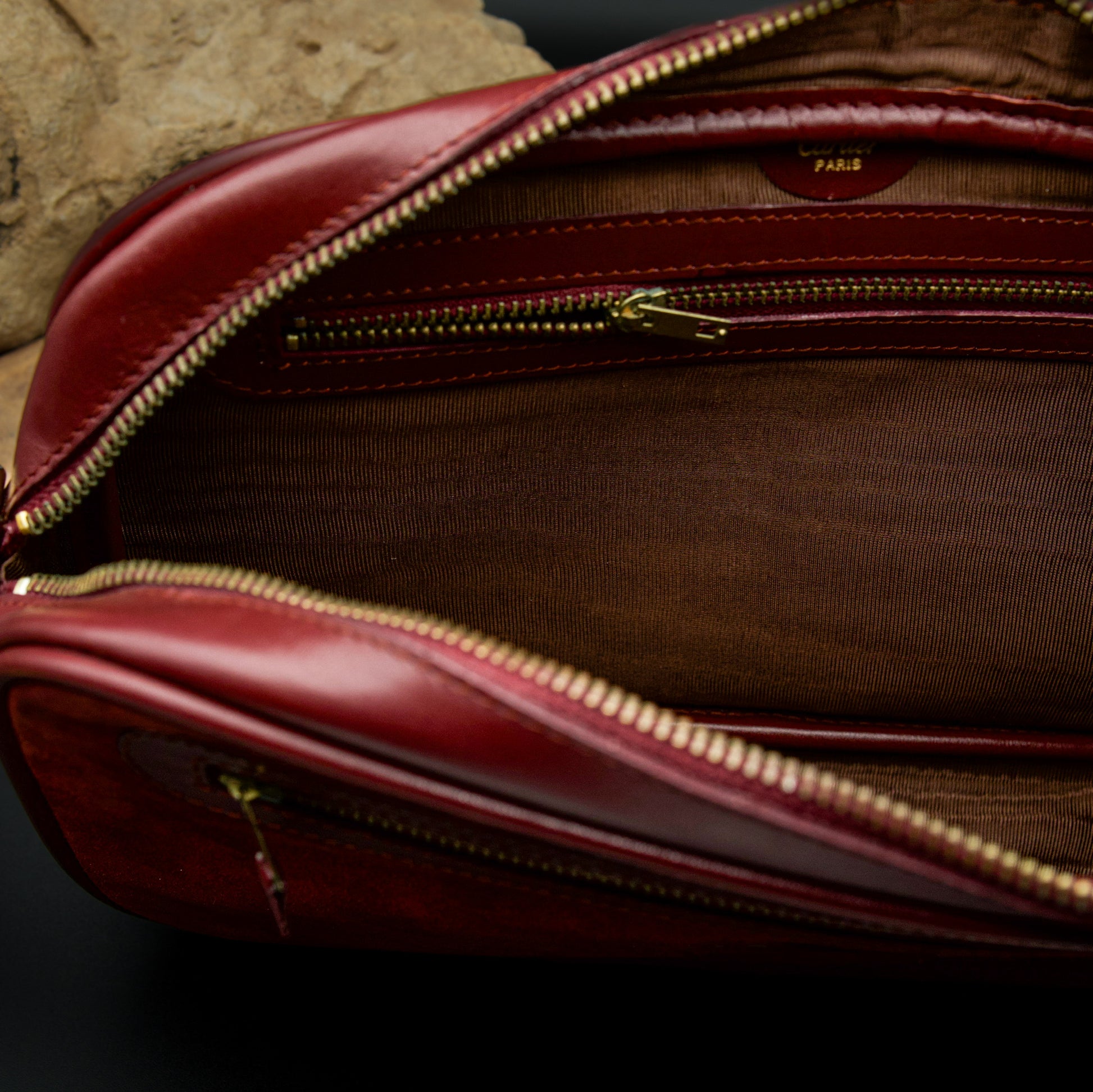 Must de Cartier Bordeaux Suede and Leather Bag with Clutch Strap (1970s–1980s)