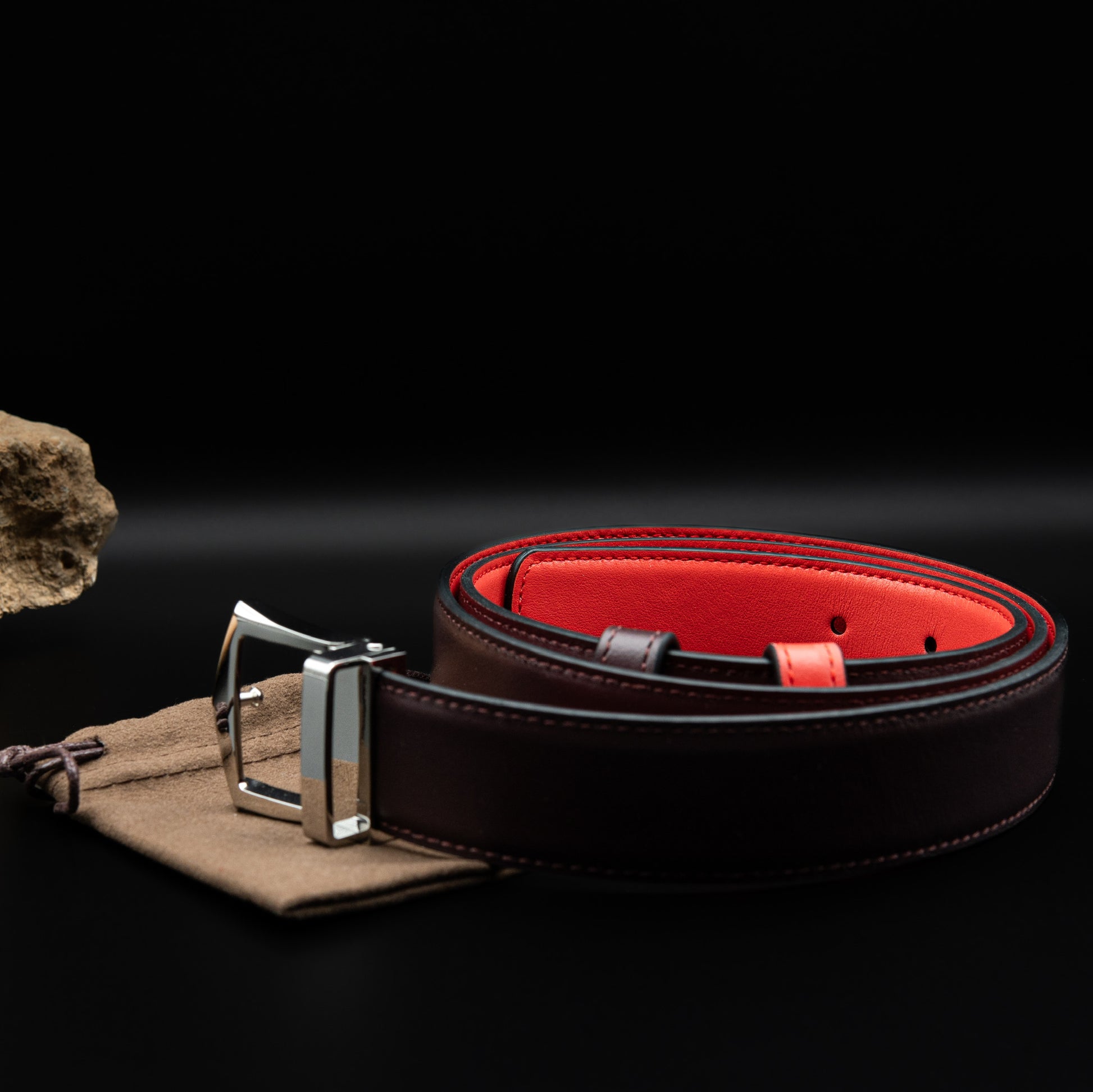 Patek Philippe Reversible Leather Belt in Burgundy and Red with Palladium Buckle