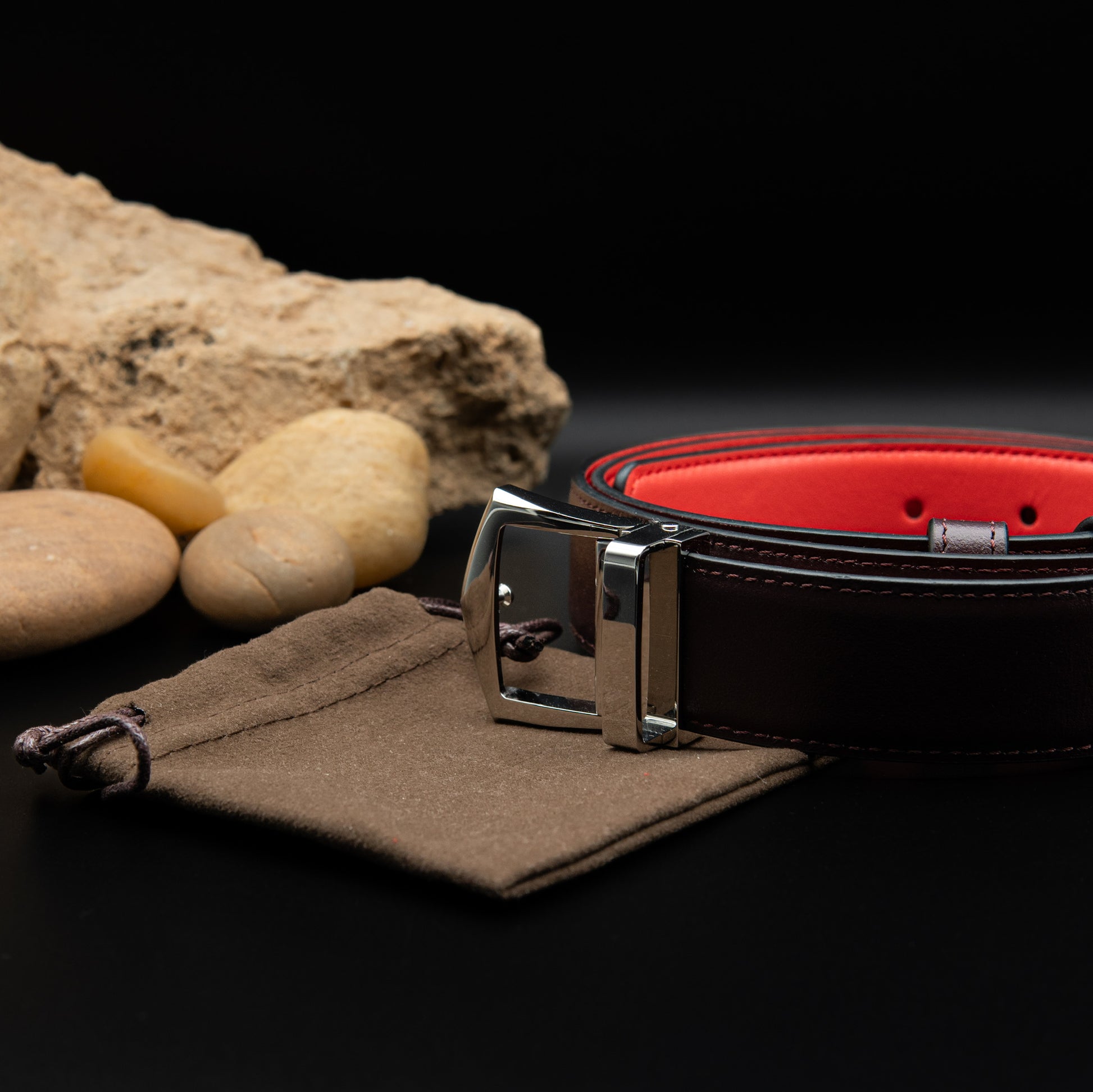 Patek Philippe Reversible Leather Belt in Burgundy and Red with Palladium Buckle