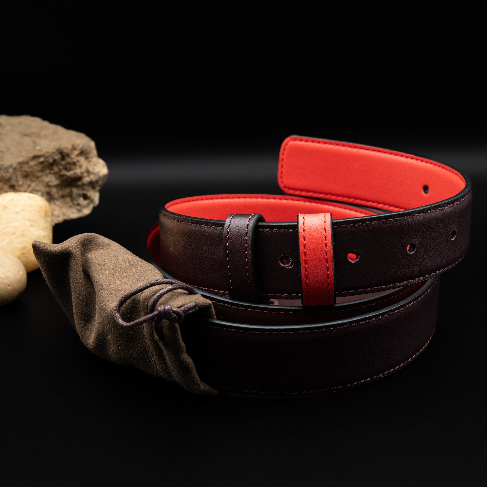 Patek Philippe Reversible Leather Belt in Burgundy and Red with Palladium Buckle