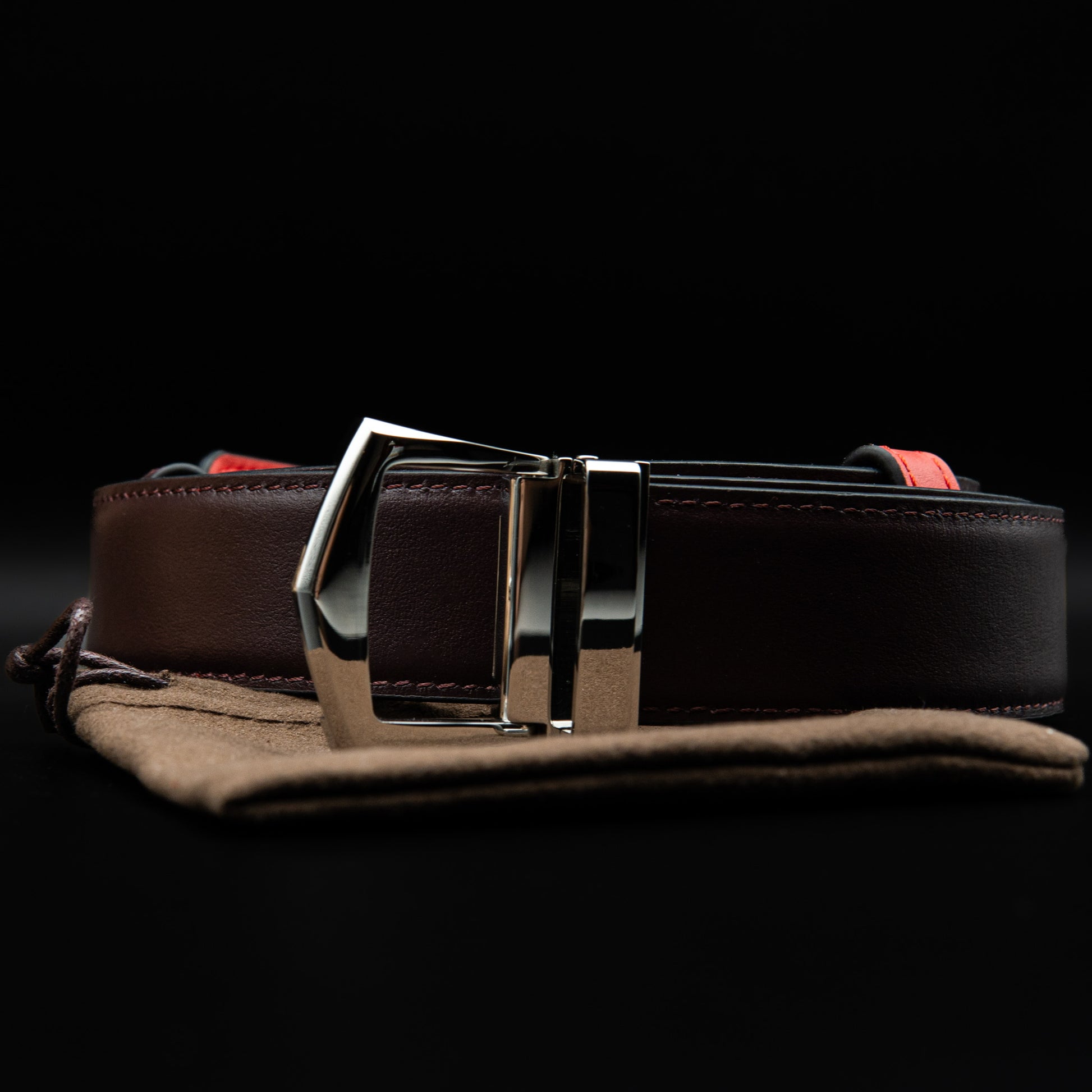 Patek Philippe Reversible Leather Belt in Burgundy and Red with Palladium Buckle