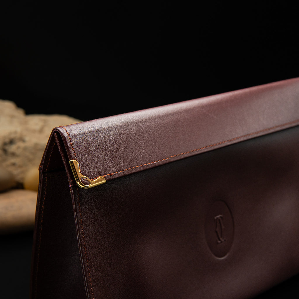 Cartier Must de Cartier Envelope Pouch in Burgundy Leather with Gold Accents from 1992