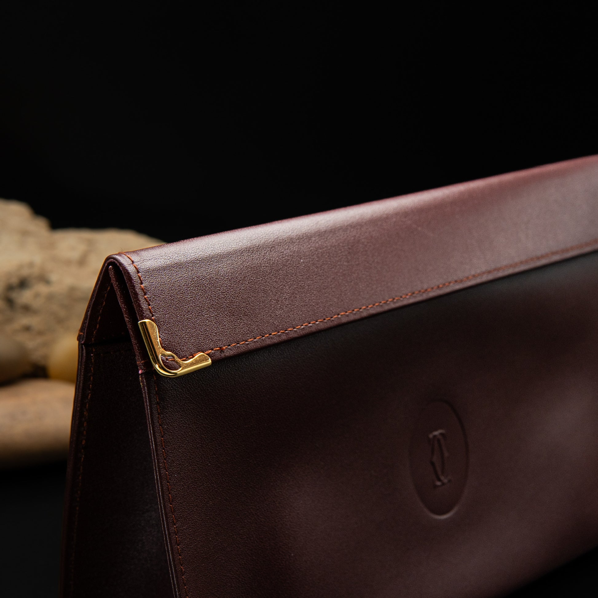 Cartier Must de Cartier Envelope Pouch in Burgundy Leather with Gold Accents from 1992