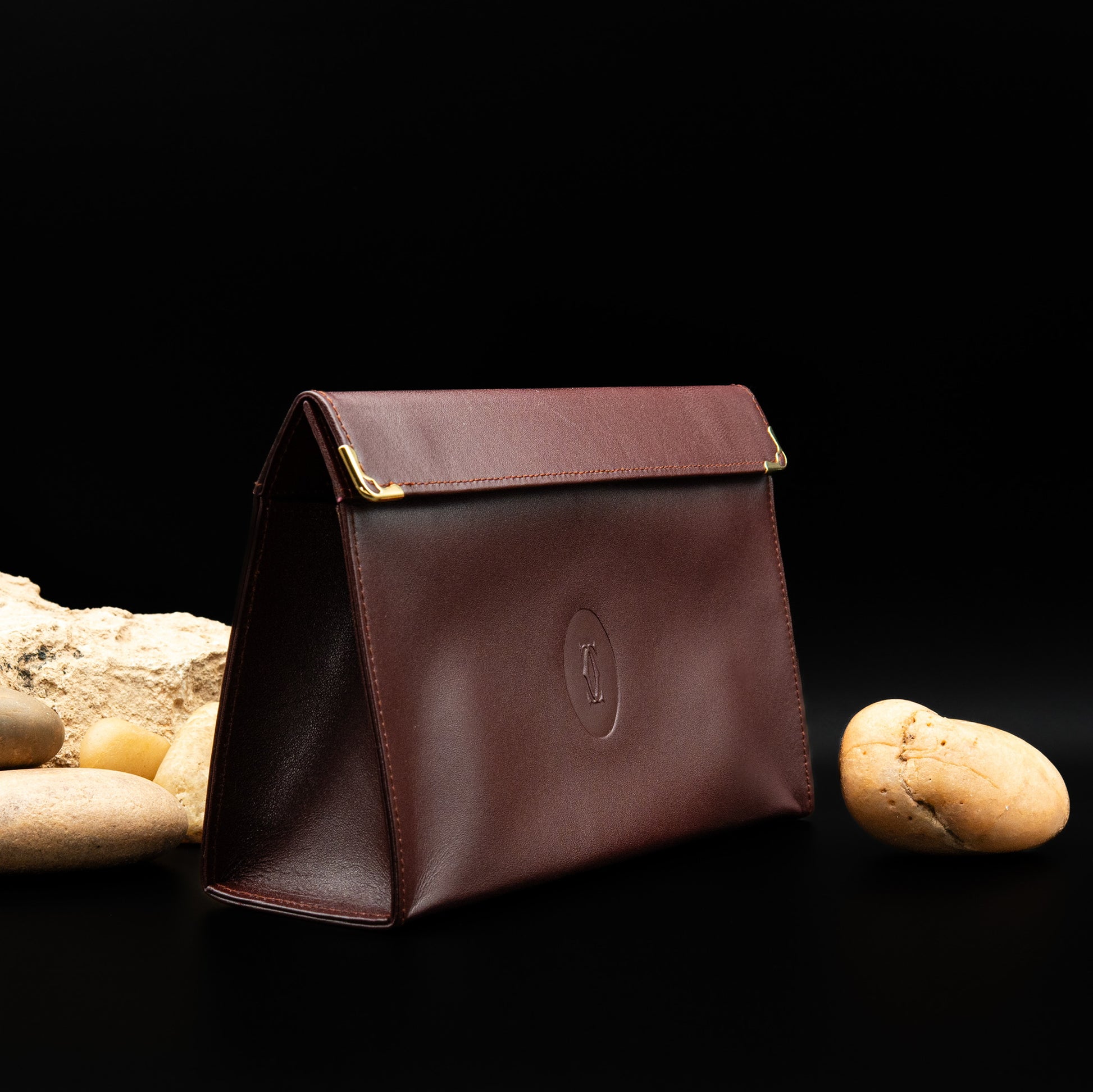 Cartier Must de Cartier Envelope Pouch in Burgundy Leather with Gold Accents from 1992