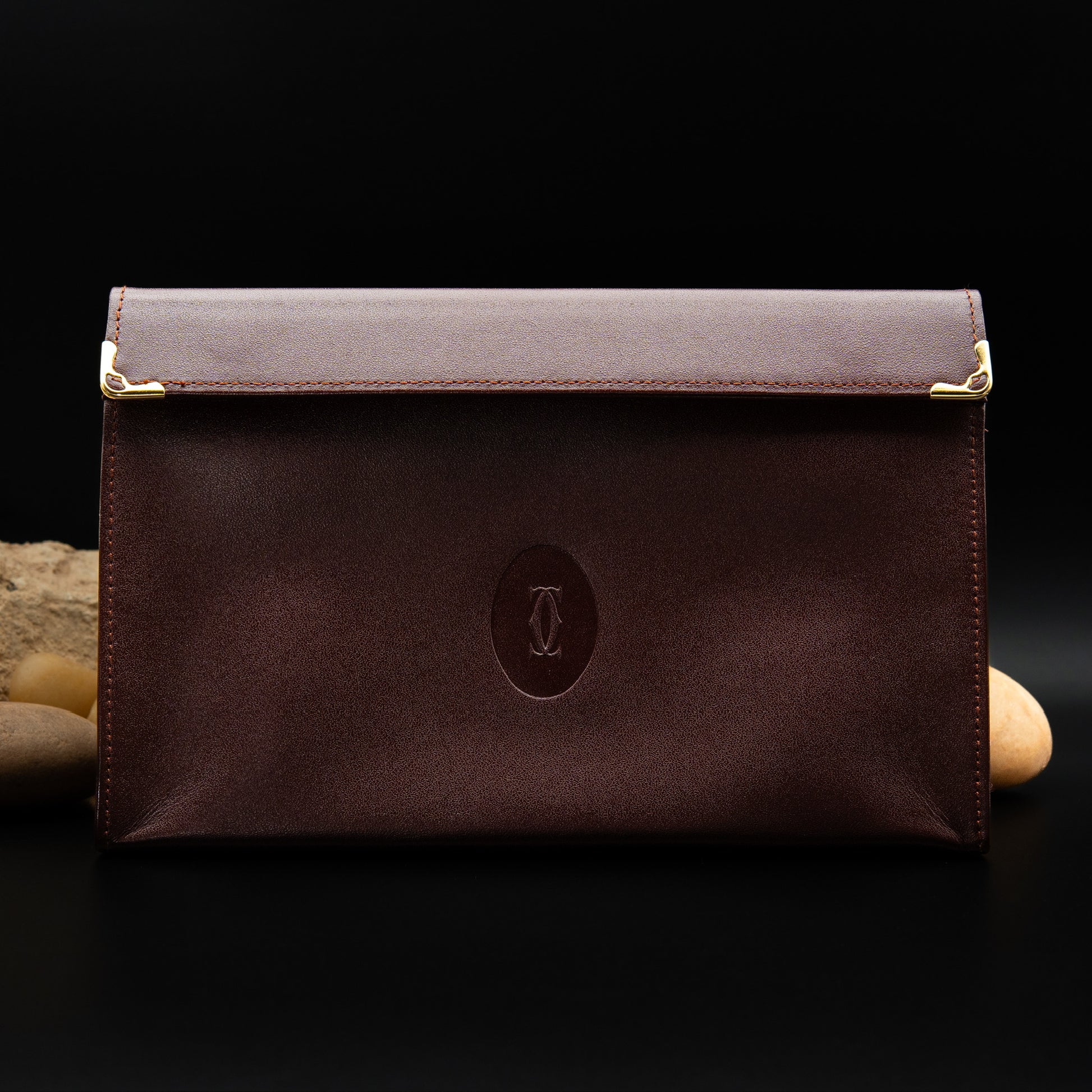 Cartier Must de Cartier Envelope Pouch in Burgundy Leather with Gold Accents from 1992