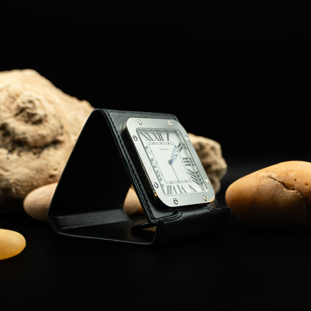 Cartier Santos de Cartier Desk Alarm Clock – Palladium-Finished Steel with Leather Base