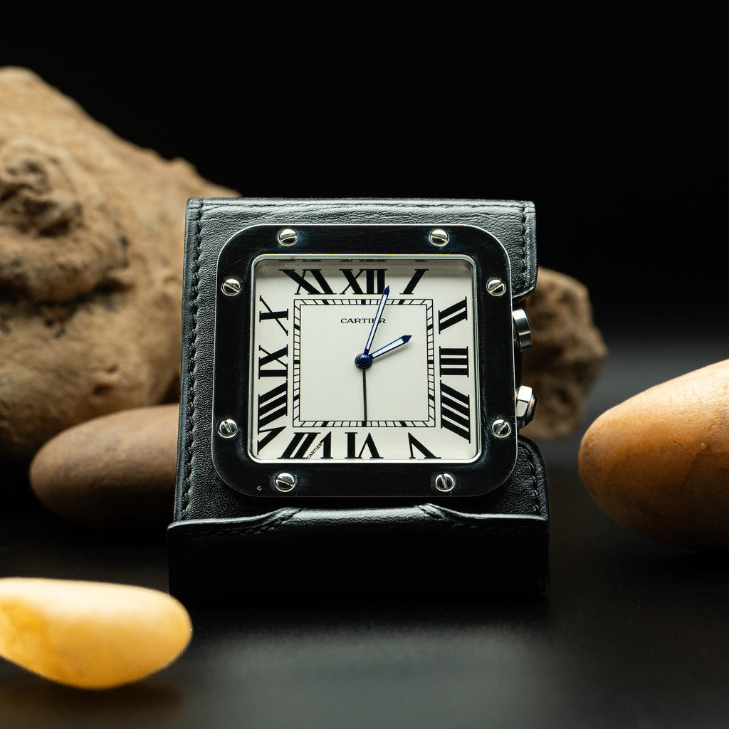 Cartier Santos de Cartier Desk Alarm Clock – Palladium-Finished Steel with Leather Base