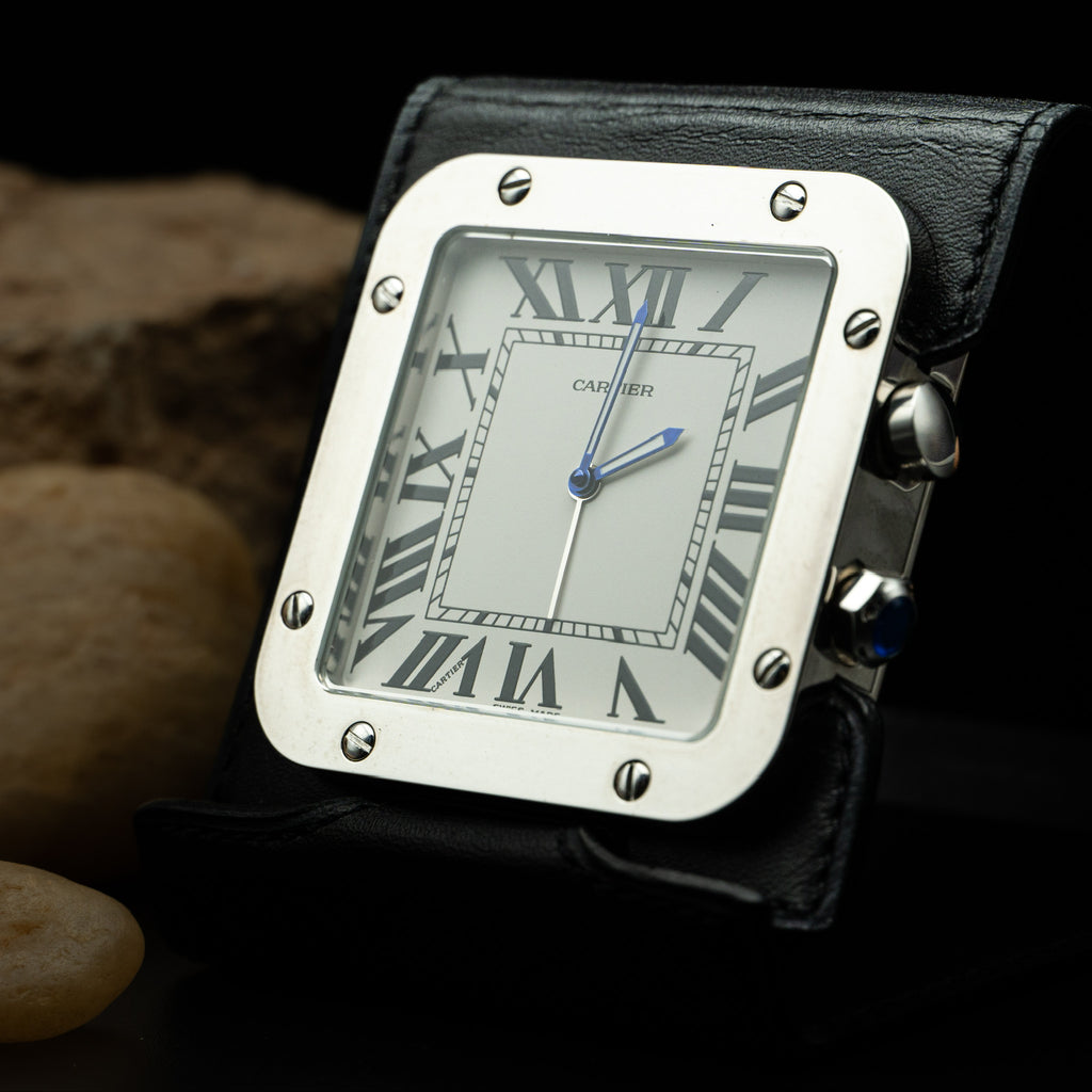 Cartier Santos de Cartier Desk Alarm Clock – Palladium-Finished Steel with Leather Base