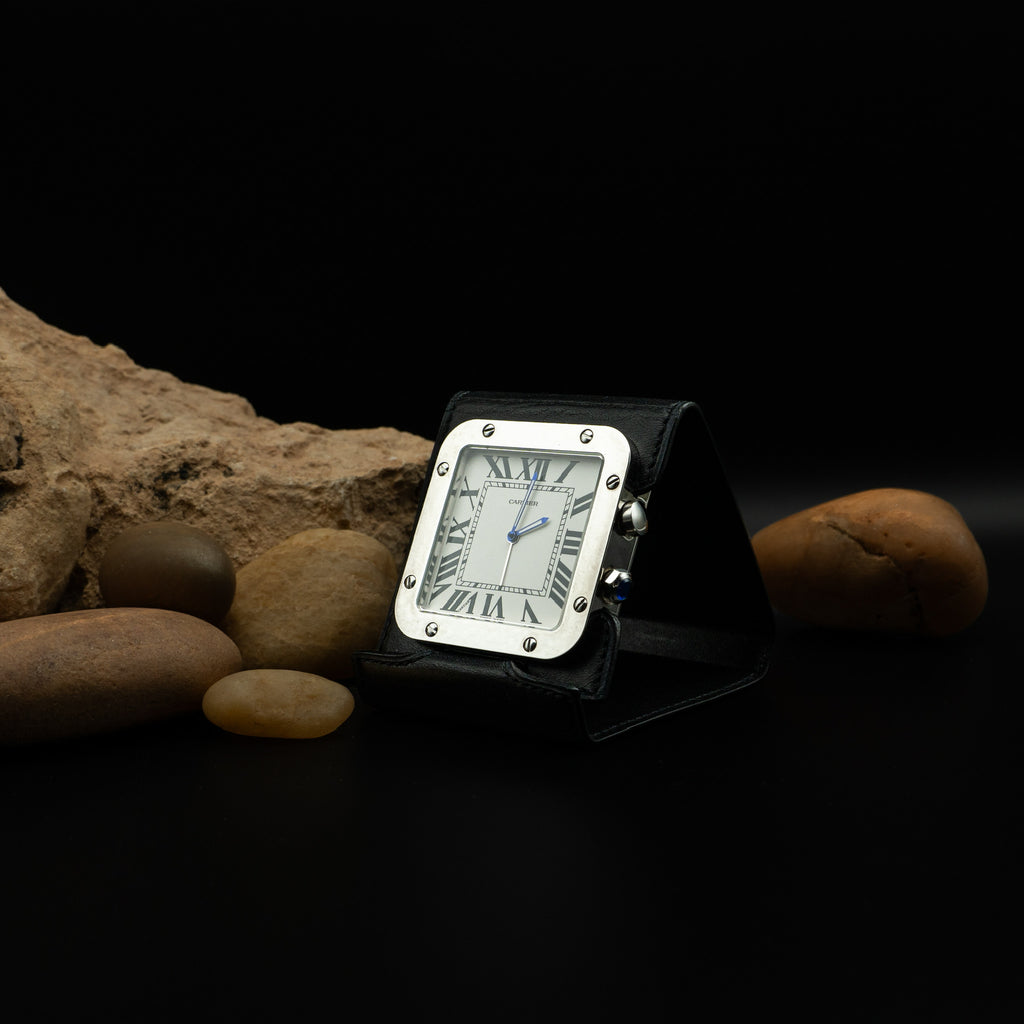 Cartier Santos de Cartier Desk Alarm Clock – Palladium-Finished Steel with Leather Base