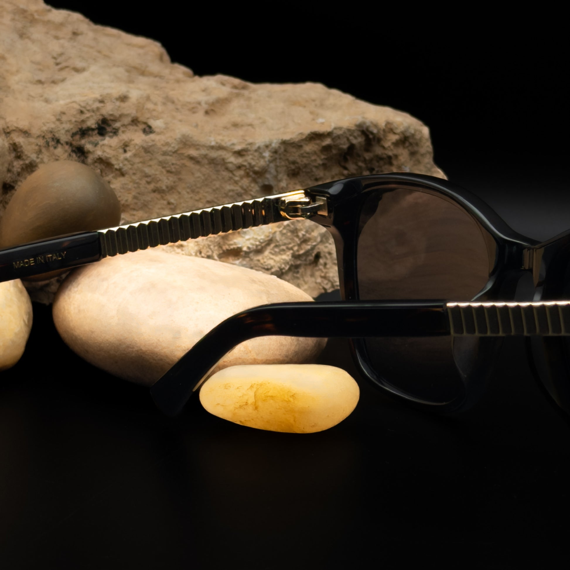 Rolex Sunglasses in Havana Black Acetate & Gold-Tone Fluted Temples - ANYOC Model Size 55□18 140