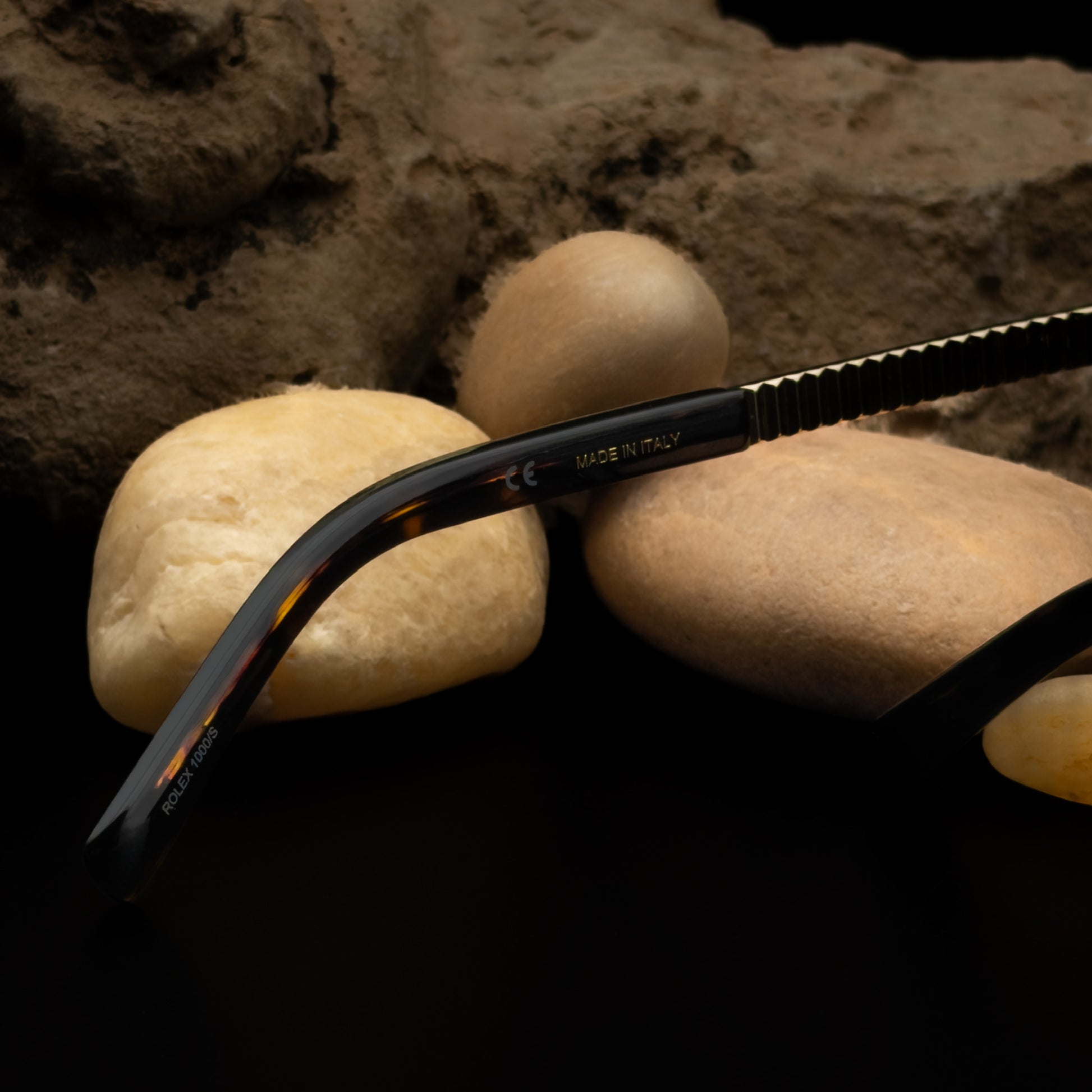 Rolex Sunglasses in Havana Black Acetate & Gold-Tone Fluted Temples - ANYOC Model Size 55□18 140