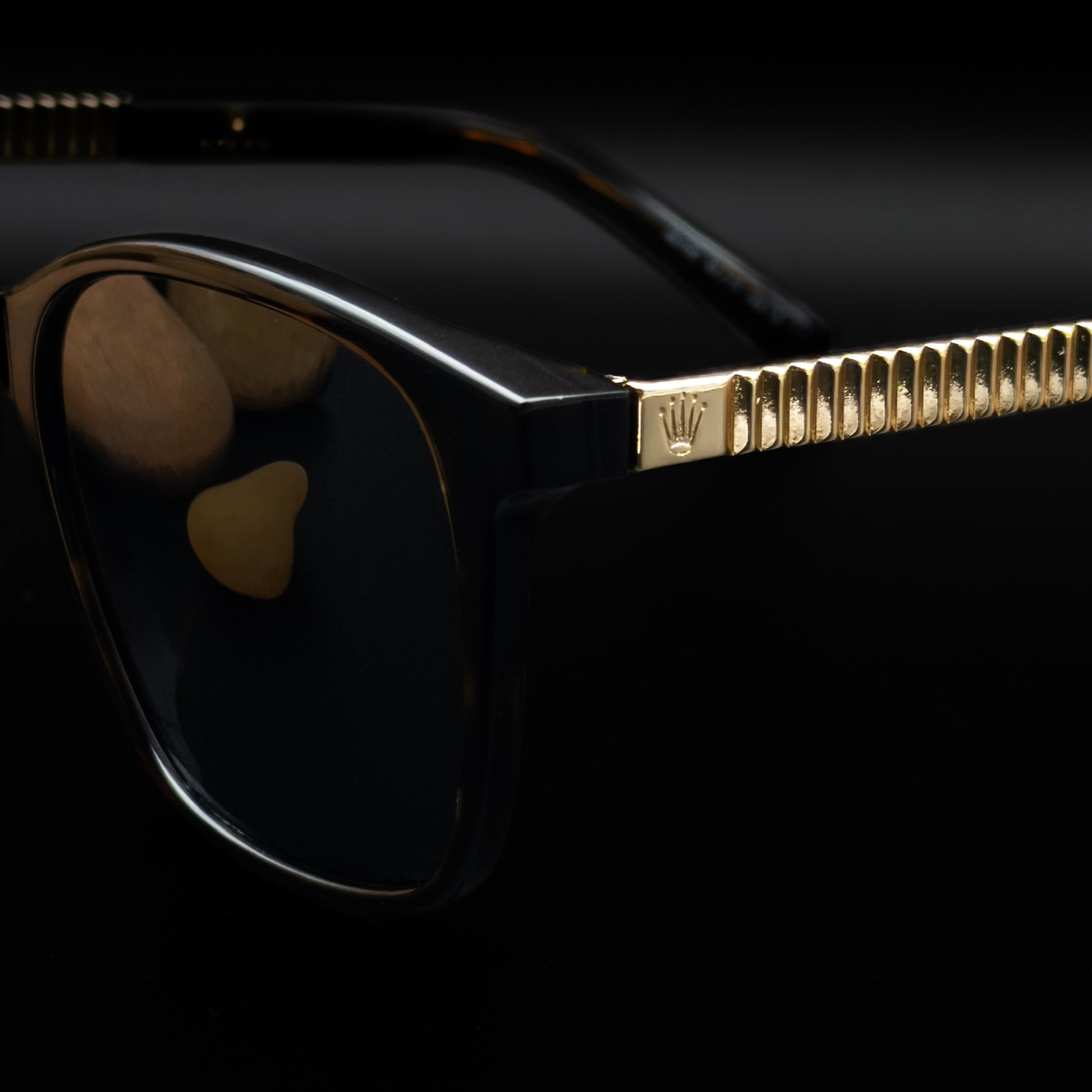 Rolex Sunglasses in Havana Black Acetate & Gold-Tone Fluted Temples - ANYOC Model Size 55□18 140