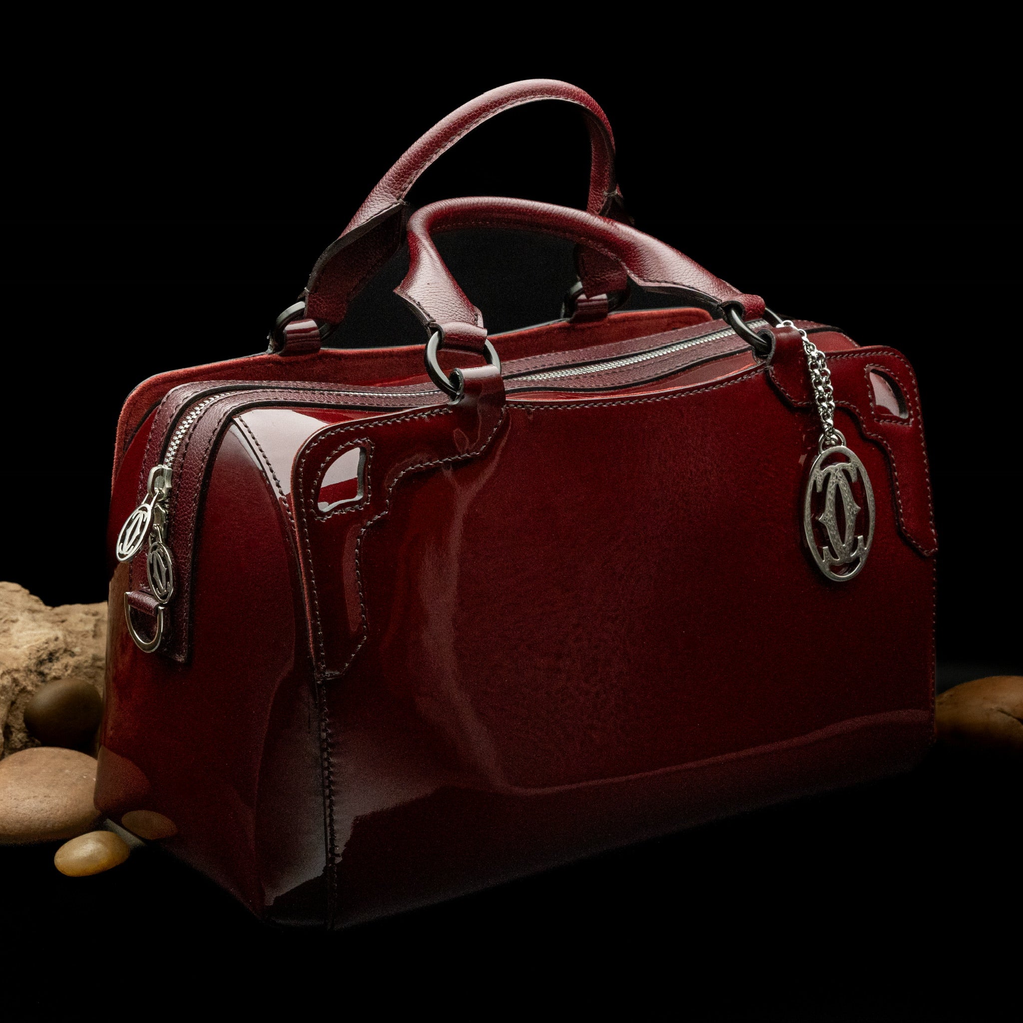 Cartier Marcello de Cartier Small Bowling Bag in Burgundy Patent Calfskin from 2013