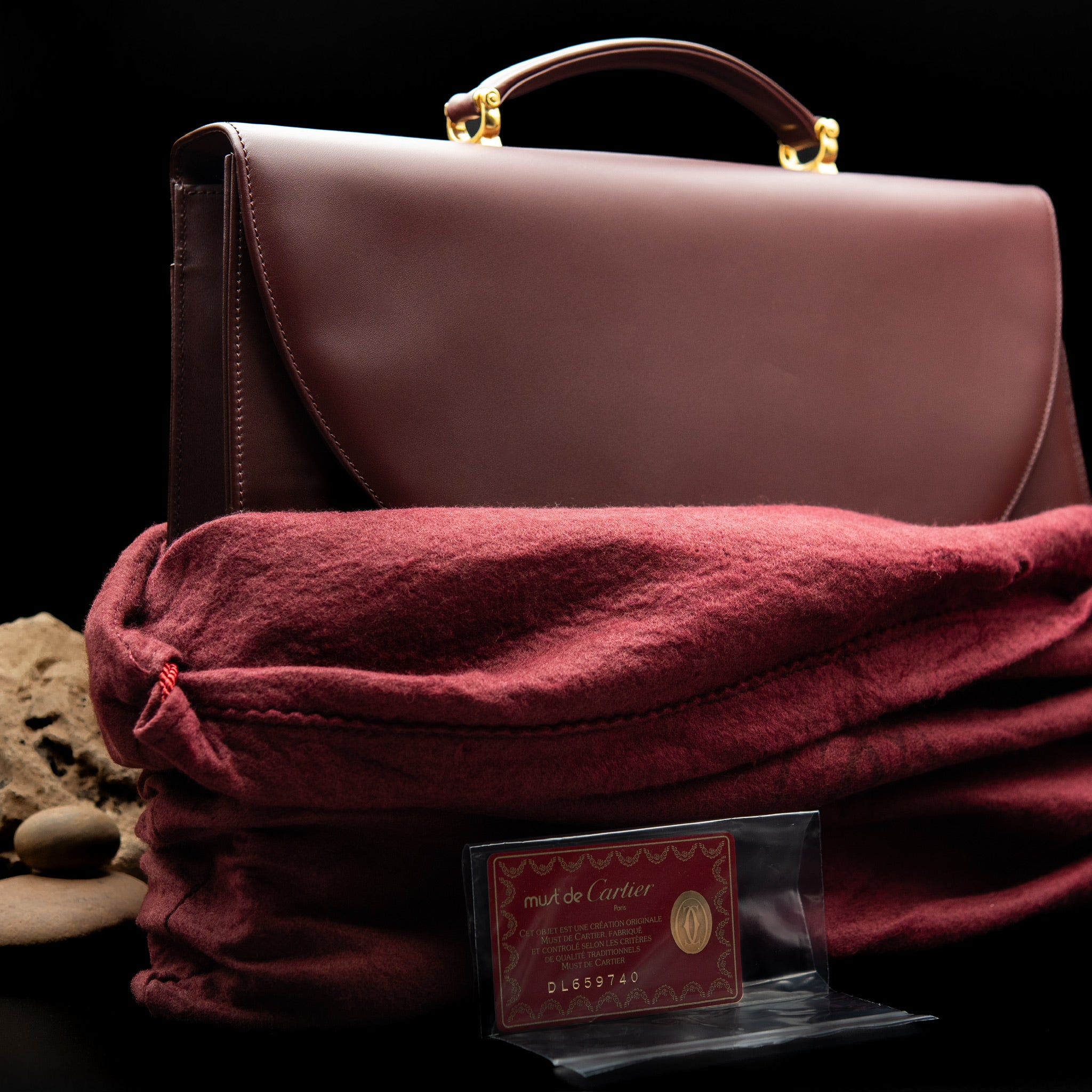 Cartier Must de Cartier Leather Briefcase in Burgundy Smooth Calfskin from the 1990s