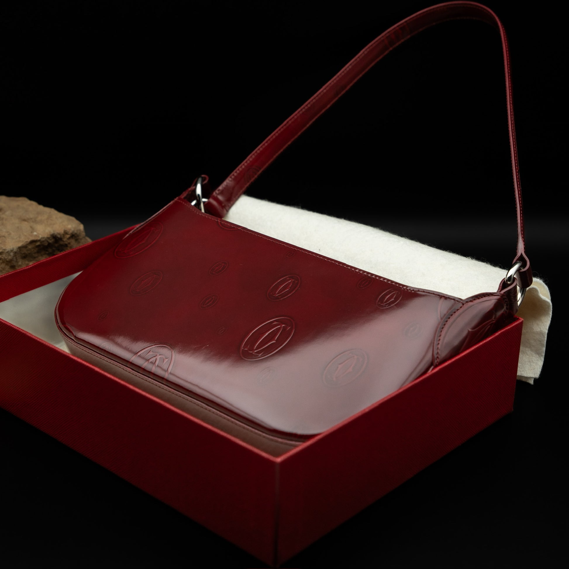 Cartier "Happy Birthday" Shoulder Bag in Burgundy Vernis Leather