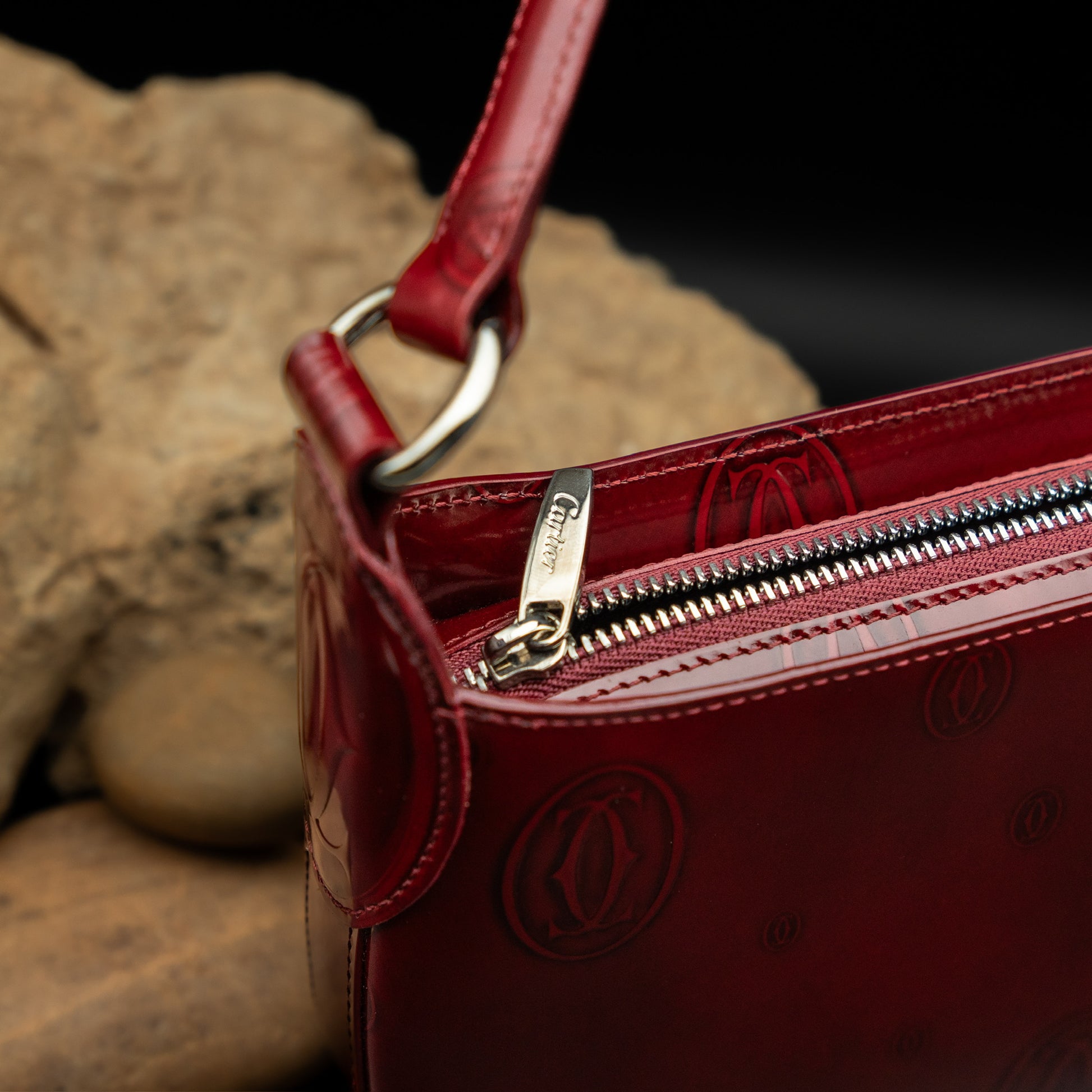 Cartier "Happy Birthday" Shoulder Bag in Burgundy Vernis Leather