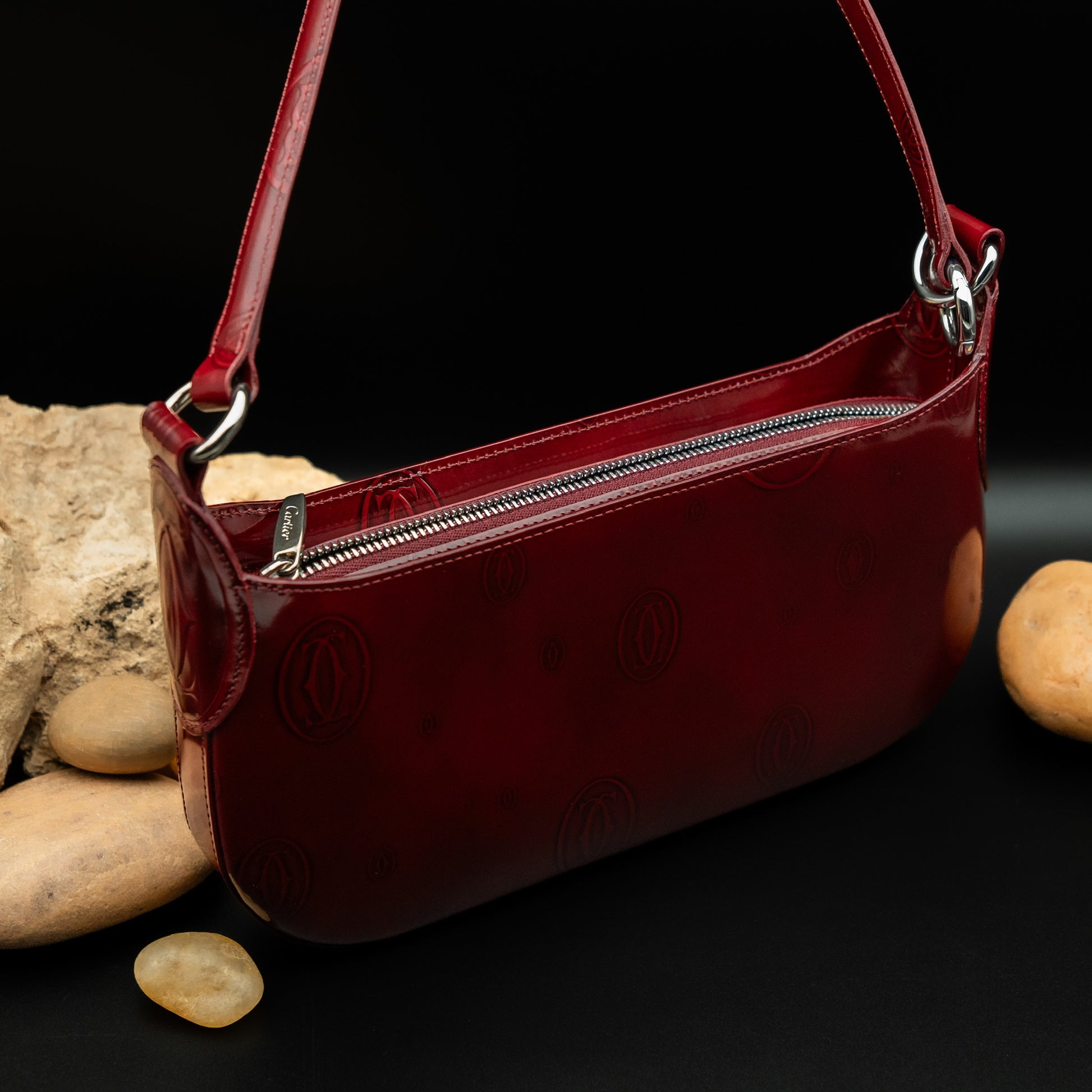 Cartier "Happy Birthday" Shoulder Bag in Burgundy Vernis Leather